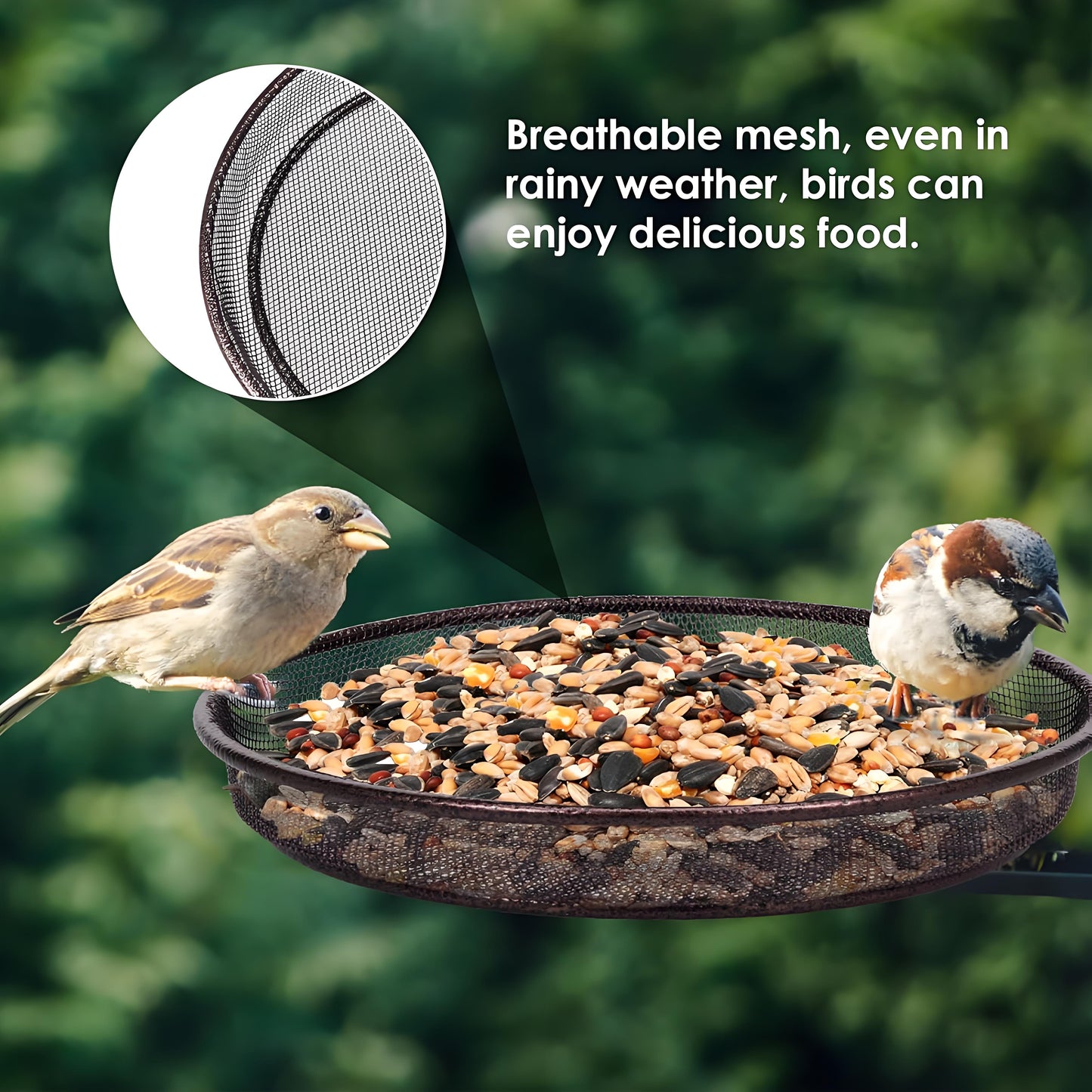 Rywell Deck Bird Feeder & Water Bath – Detachable Balcony & Porch Railing Tray with Metal Mesh and Water Bowl for Attracting Birds