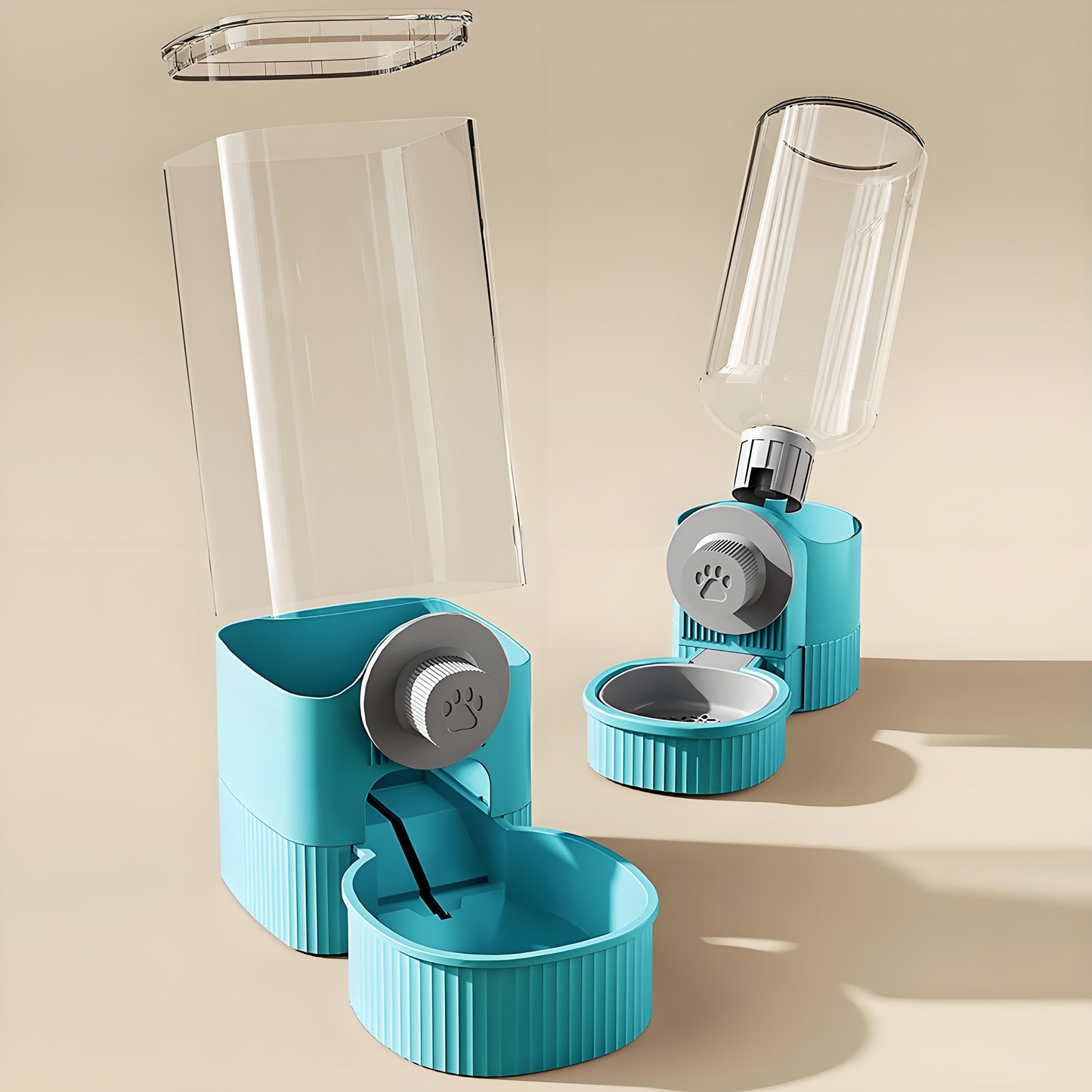 Rywell Distributore automatico di cibo e acqua sospeso, mangiatoia per conigli, porcellini d'India, bottiglia d'acqua, mangiatoia per furetti, porcellini d'India, conigli, accessori per gabbie (blu, 520 ml + 1200 ml)