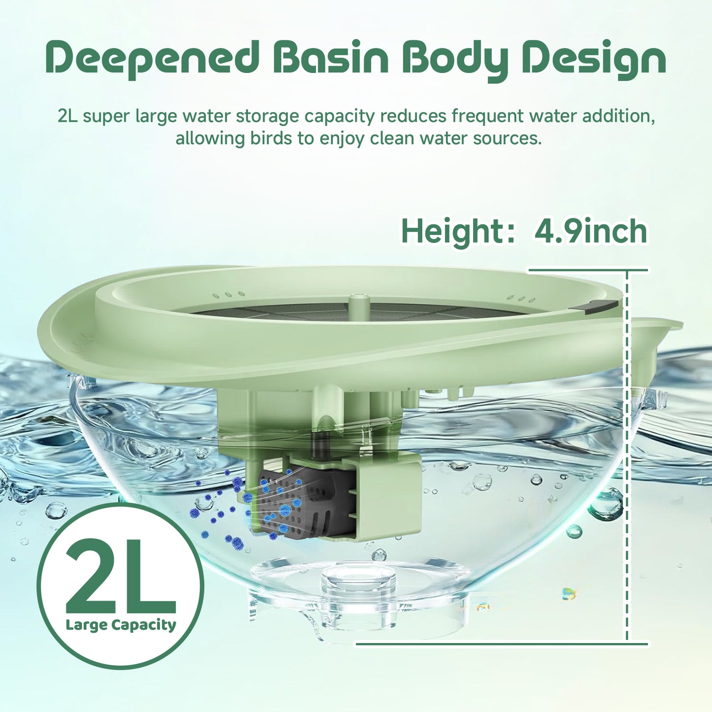 Bagno solare per uccelli Rywell con sistema automatico di riciclo e filtraggio dell'acqua