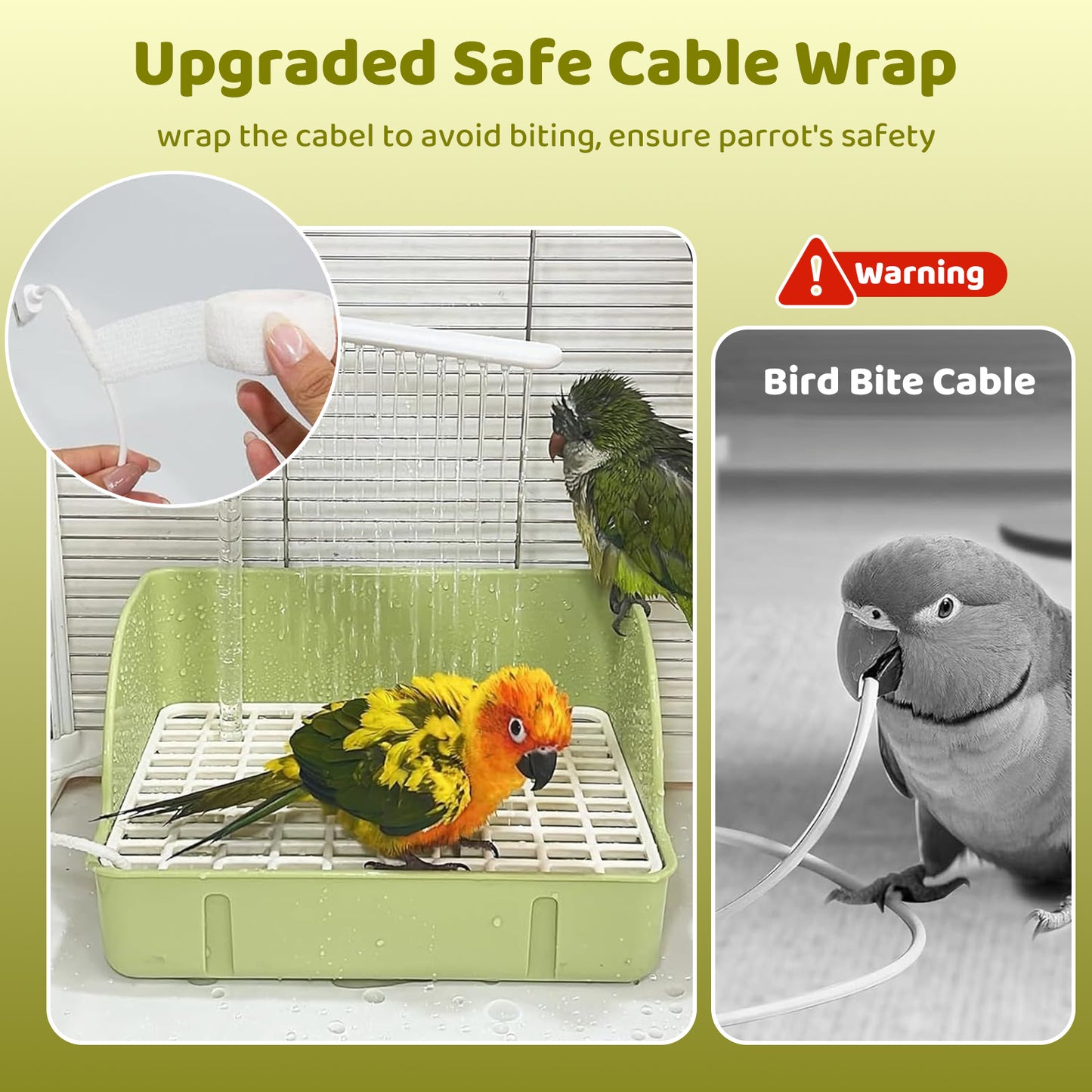 Rywell Automatic Parakeet Bird Bath with Pump, Large Bird Shower Fountain Indoor Bathtub with Running Water, Parrot Bath Tub Faucet for Pet Birds, African Grey, Cockatiel, Conure, Budgie, Lovebird