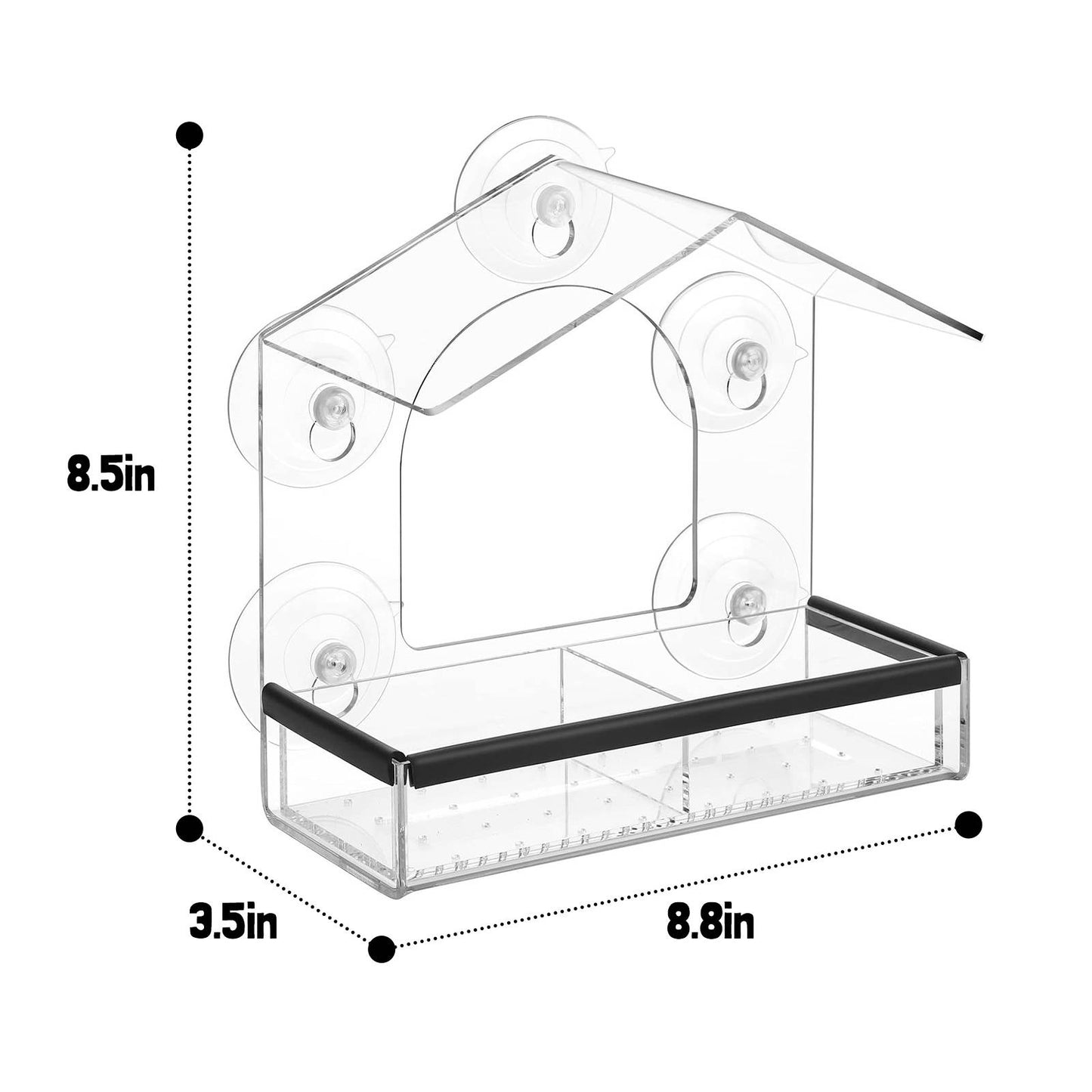 Rywell Clear Acrylic Window Bird Feeder with Strong Suction Cups, Removable Seed Tray & Drainage Holes for Wild Bird Watching