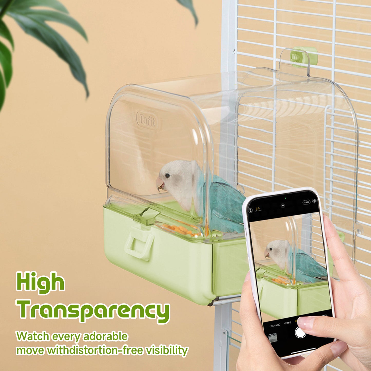 Rywell Hanging Bird Bath for Cage with Bowls & Mesh Bottom - 3-in-1 Multifunction Bird Bath/Bowl/House, Bird Shower for Lovebirds, Finches, Parakeets, Budgies, and Other Small to Medium Birds - Green