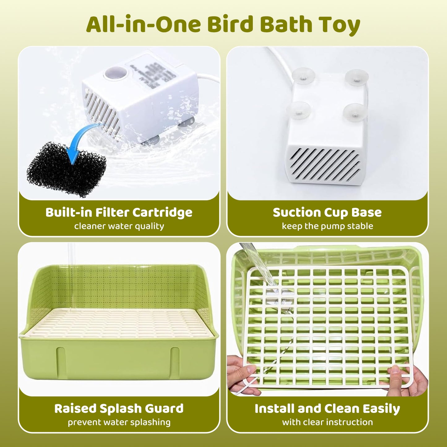 Rywell Automatic Parakeet Bird Bath with Pump, Large Bird Shower Fountain Indoor Bathtub with Running Water, Parrot Bath Tub Faucet for Pet Birds, African Grey, Cockatiel, Conure, Budgie, Lovebird