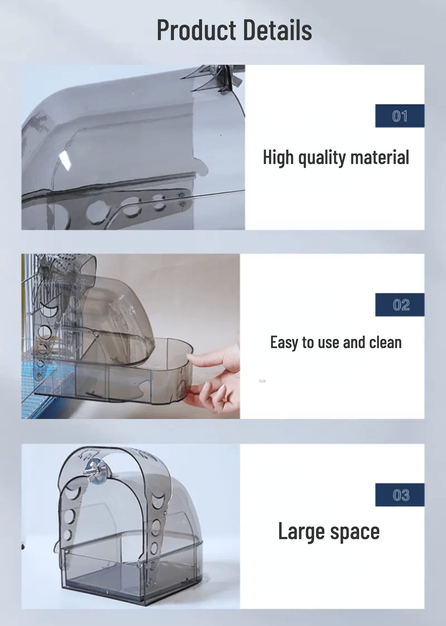 Rywell Bird Bath Cage, Cleaning Pet Supplies Cockatiel Bird Clear Bathtub with Bottom Drawer for Little Bird Parrots Spacious Parakeets Portable Shower for Most Birdcage