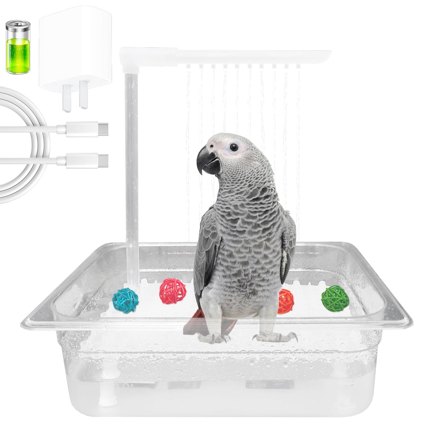 Rywell Parrot Bathtub Bird Automatic Bath Shower with 180 ° Circulating Faucet Contains USB and Power Plug for Medium Birds African Grey Amazon Conure Parakeet Cockatiel Lovebird