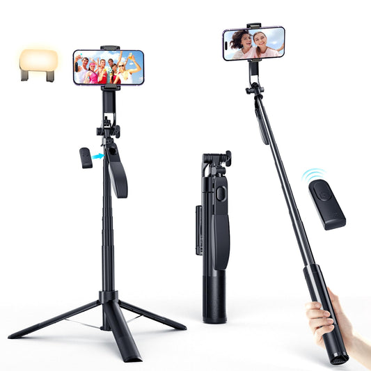 Rywell  67'' Tripod for Cell Phone, Selfie Stick Tripod for iPhone Android with Remote and Light, Panoramic Photography, Portable Travel Tripod for Video Recording/Live Streaming/Photography/Vlog