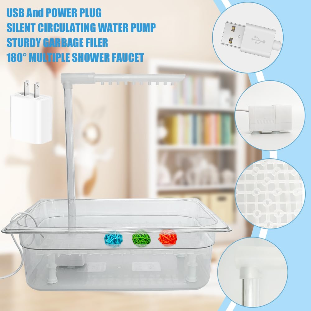 Rywell Parrot Bathtub Bird Automatic Bath Shower with 180 ° Circulating Faucet Contains USB and Power Plug for Medium Birds African Grey Amazon Conure Parakeet Cockatiel Lovebird