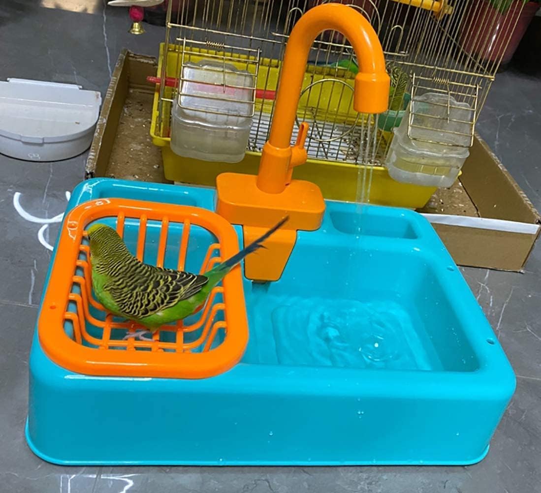 Rywell Bird Bathtub,Parrot Shower Box,Automatic Parakeet Bathtub with Faucet,Bird Bathing Tub Container Cage Accessory or Small Medium Birds Cockatiel Lovebird Budgie
