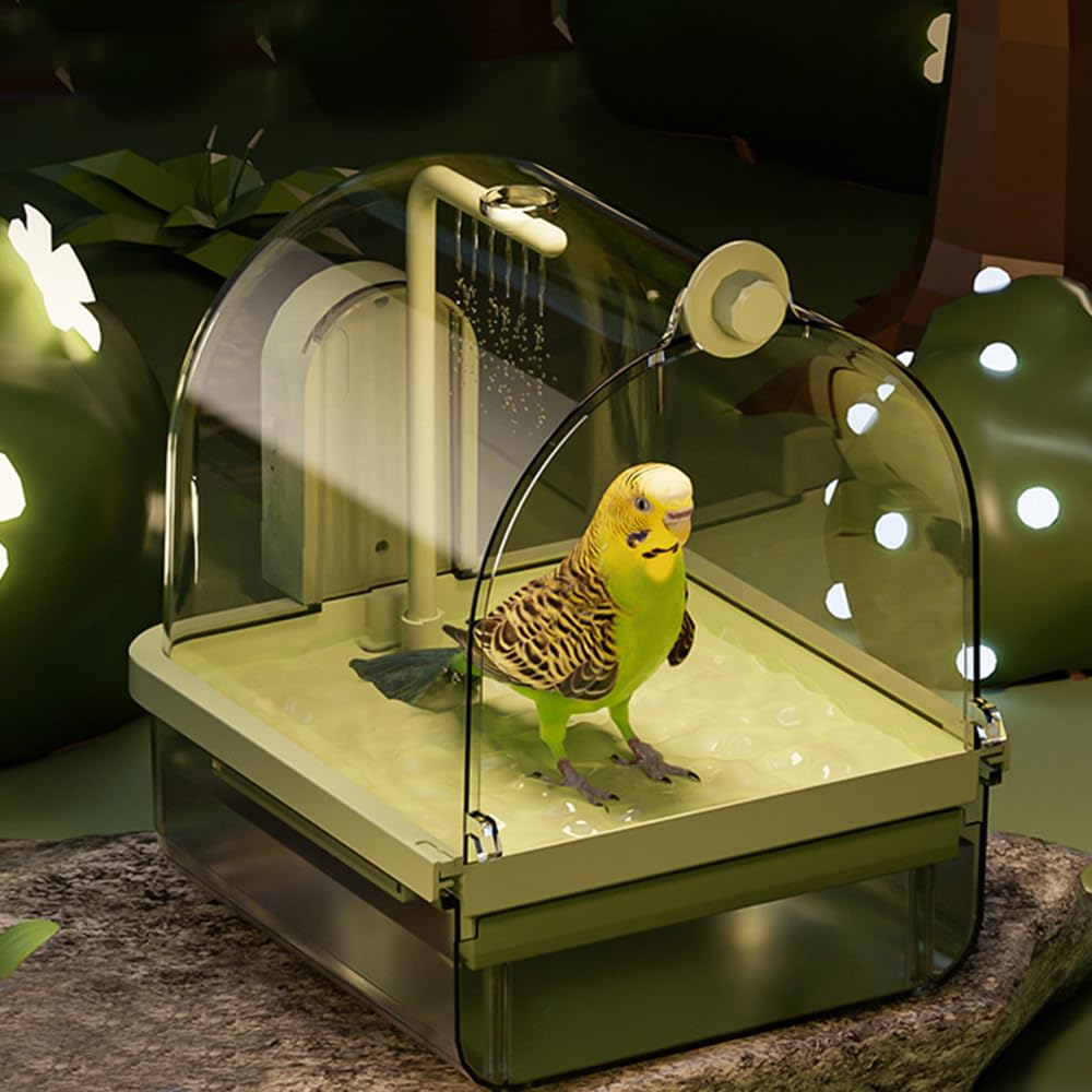 Rywell Hanging Bird Bath Box with Anti-Slip Base, Shower Bathing Pool for Parrots, Cockatiels, Lovebirds, Detachable Design