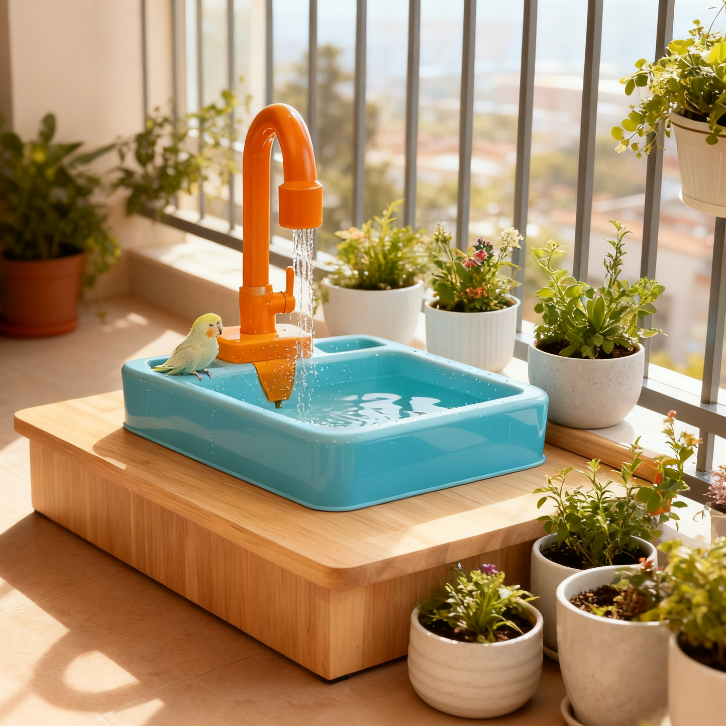 Rywell Bird Bathtub,Parrot Shower Box,Automatic Parakeet Bathtub with Faucet,Bird Bathing Tub Container Cage Accessory or Small Medium Birds Cockatiel Lovebird Budgie