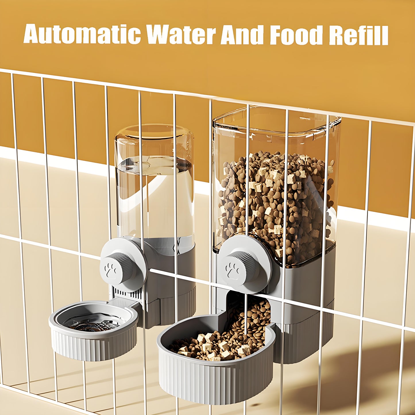 Rywell Hanging Automatic Food Water Dispenser,Rabbit Feeder Guinea Pig Water Bottle Food Feeder for Ferret Guinea Pig Rabbit Bunny Cage Accessories (Grey, 520ml+1200ml)