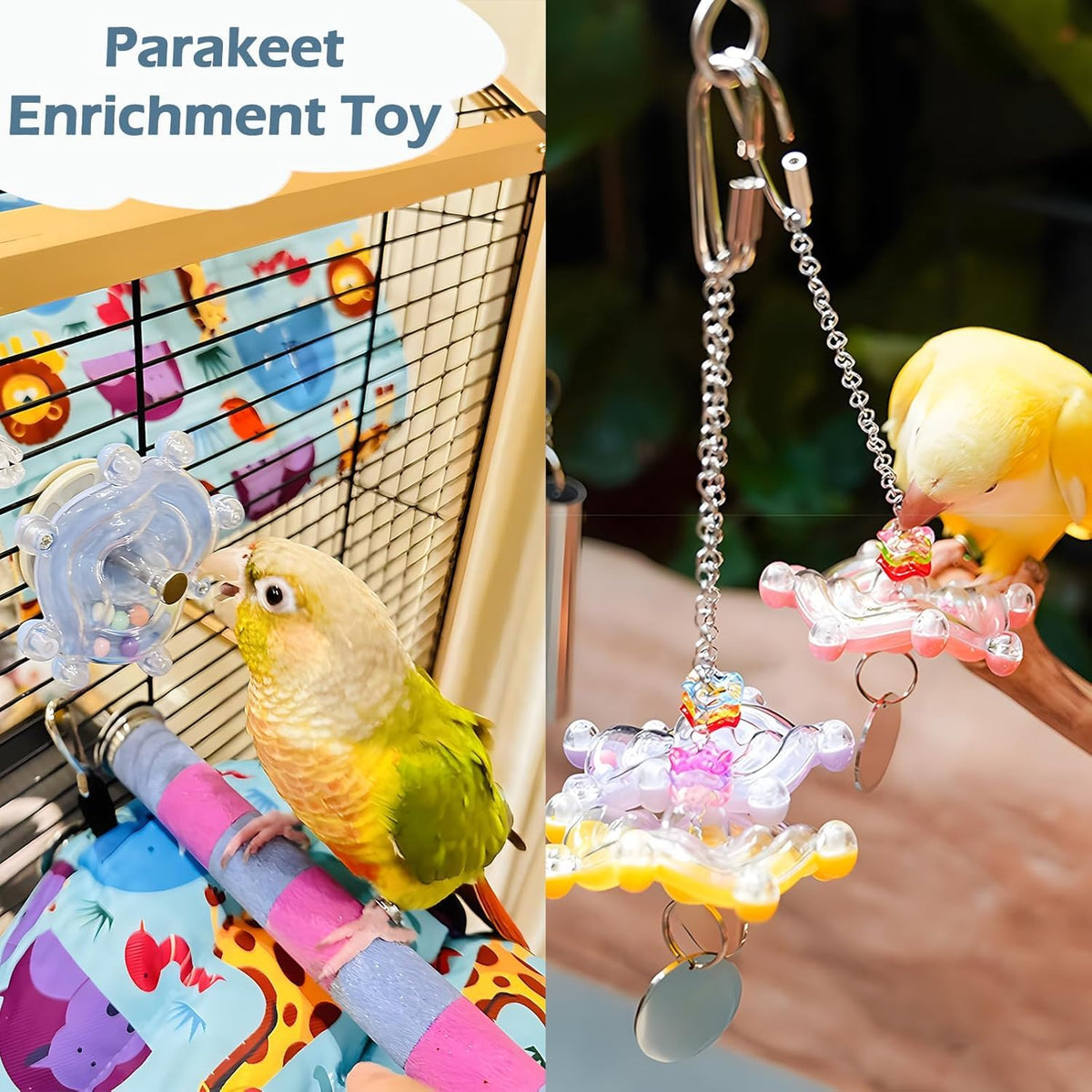 Rywell Bird Toys for Parakeets, Colorful Parakeet Toys Wheel, Interact
