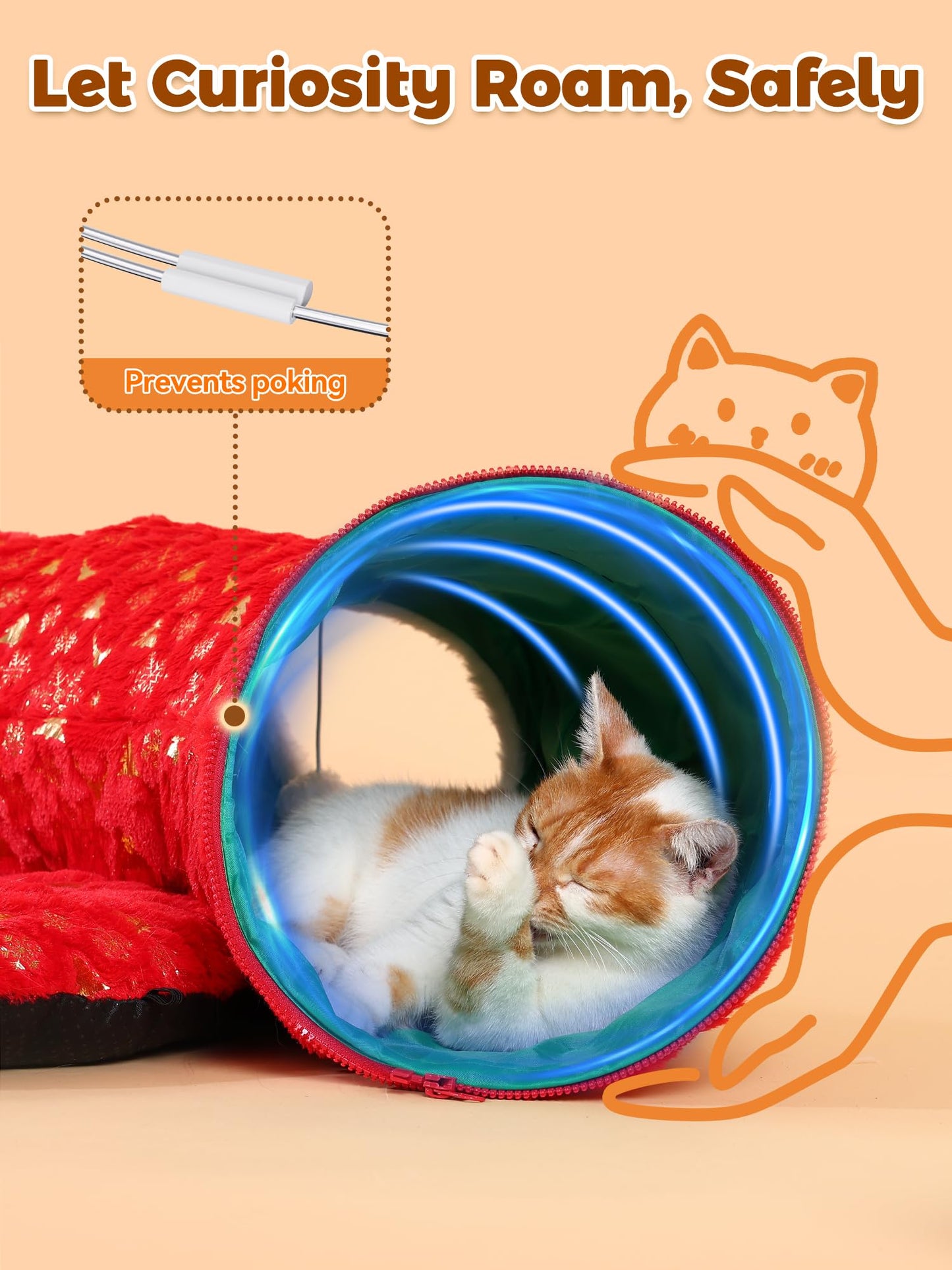 Rywell 3-in-1 Cat Tunnel Christmas Tree Skirt,Soft Plush Tunnel Bed for Indoor Cats Play, Rest & Hide, Foldable Cat Tunnel with Cozy Cushion & Toy Balls, Perfect for Christmas Tree Decor