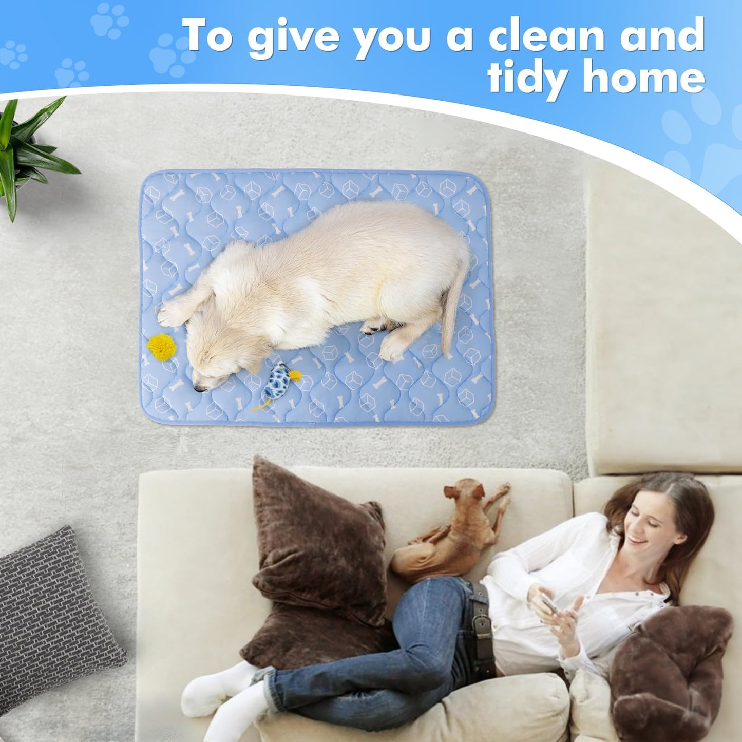 Rywell Dog Cooling Mat 2.0,44 * 32 Thicken Cooling Mat for Extra Large Dog, Internal Waterproof& Endothermic Color Changing Arc-Chill Cooling Fiber(QMAX>0.5) for Pet in Summer, Washable, Non-Toxic