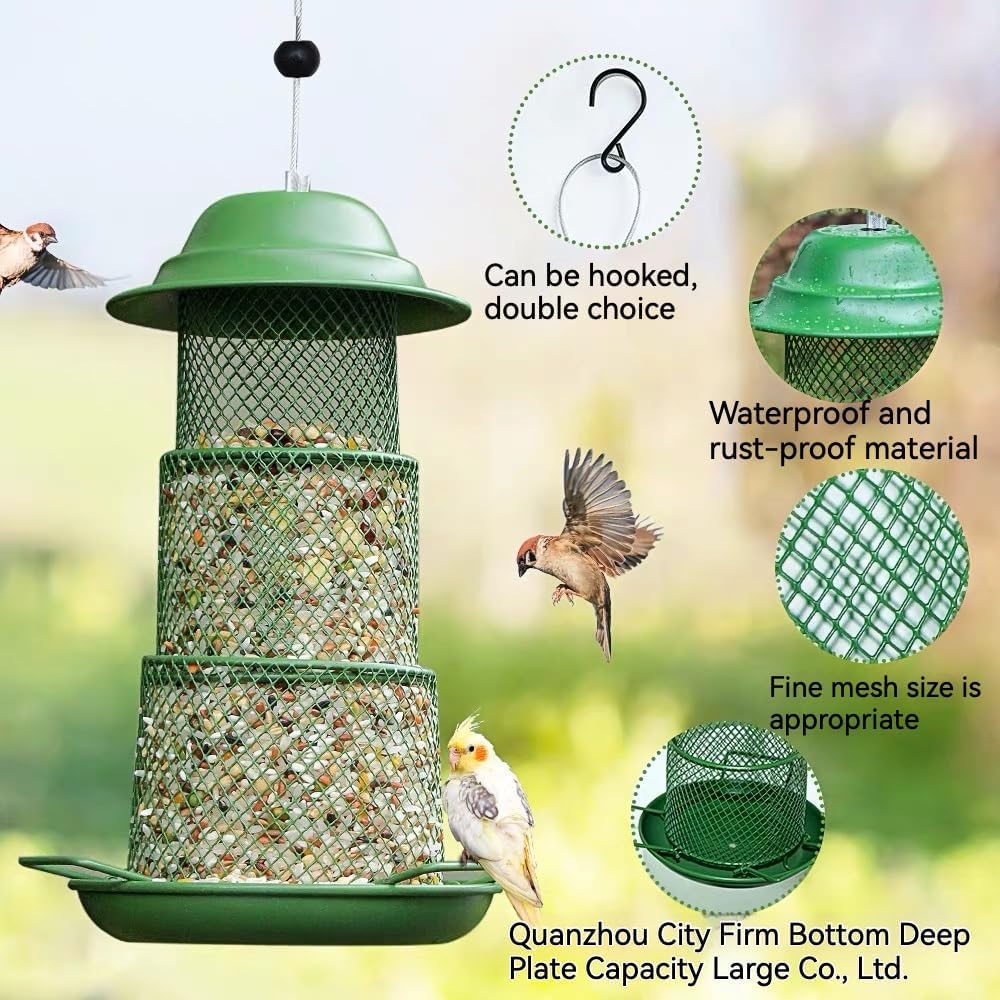 Rywell Bird Feeders for Outdoors Hanging, Waterproof Rooftop Bird Feeder with a Latch Feature, Squirrel Proof Wild Bird Seed for Outside Feeders and Garden Decoration Yard for Bird Watchers (3 Tier)