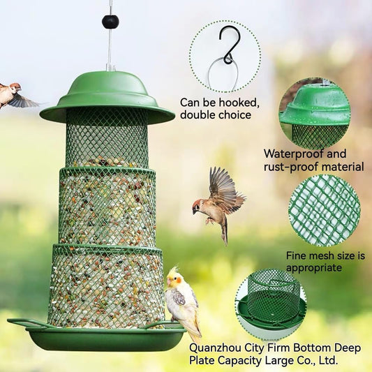 Rywell Bird Feeders for Outdoors Hanging, Waterproof Rooftop Bird Feeder with a Latch Feature, Squirrel Proof Wild Bird Seed for Outside Feeders and Garden Decoration Yard for Bird Watchers (3 Tier)