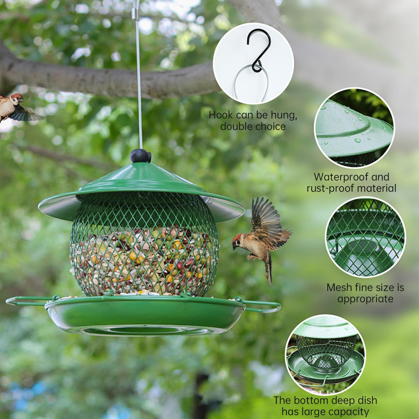 Rywell Squirrel Proof Bird Feeders for Outdoors, Large Capacity, Heavy Duty Metal Bird Feeder, Supports Cardinal, Finch, Blue Jay and Wild Birds