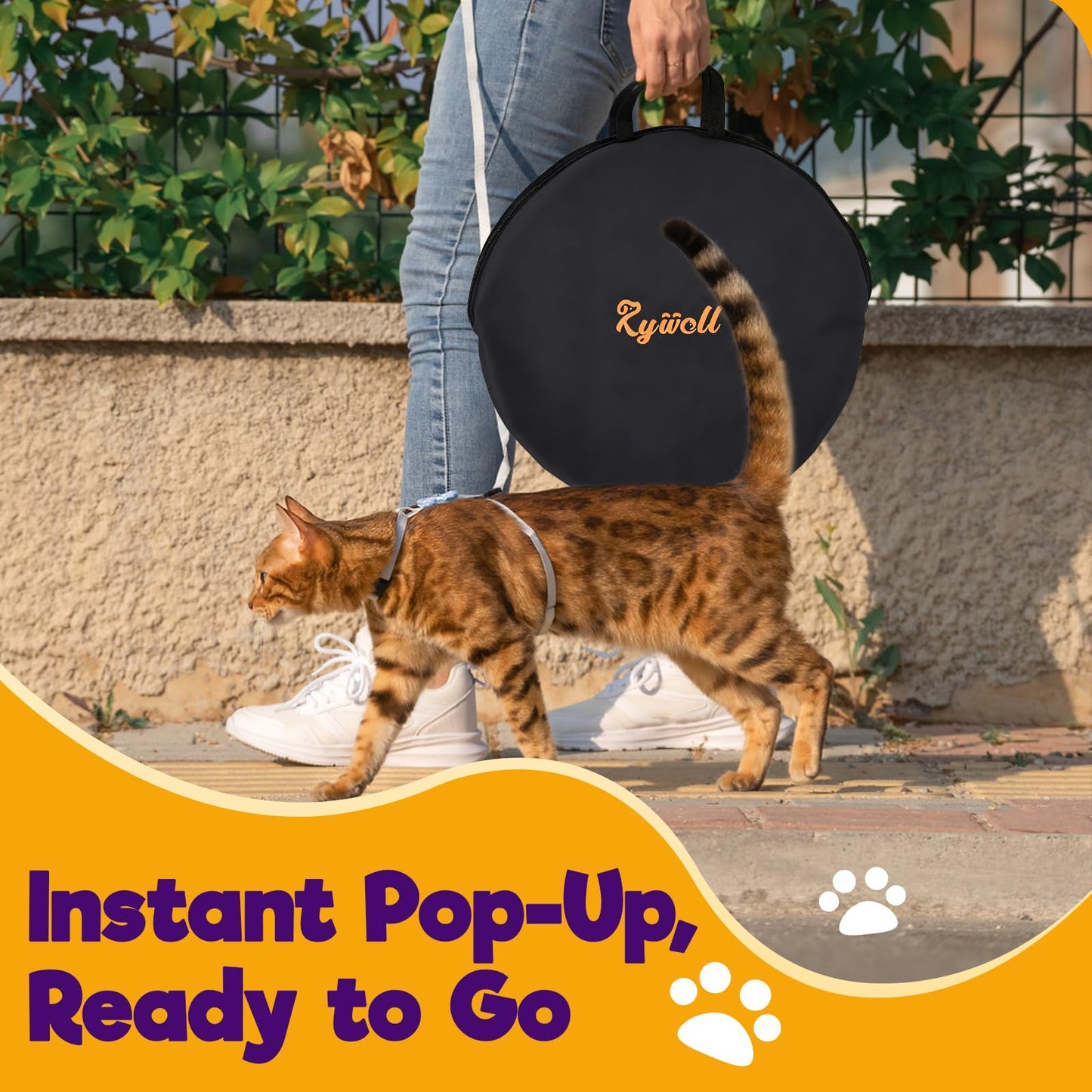 Rywell Portable Outdoor Cat Enclosure – 10FT Tunnel & Cube Catio, Safe Playpen for Multiple Cats, Easy Setup