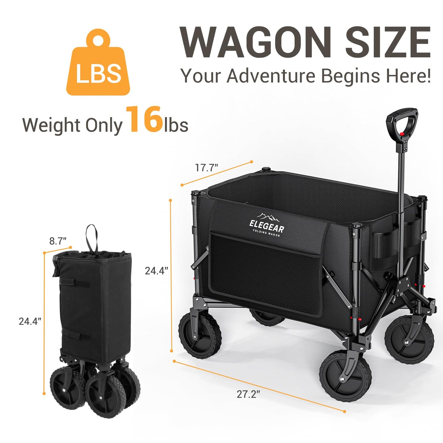 Rywell 220 LBS Heavy-Duty Folding Wagon – 120L Large Capacity, Lightweight & Compact, Outdoor Utility Cart for Camping, Beach, Sports & Shopping