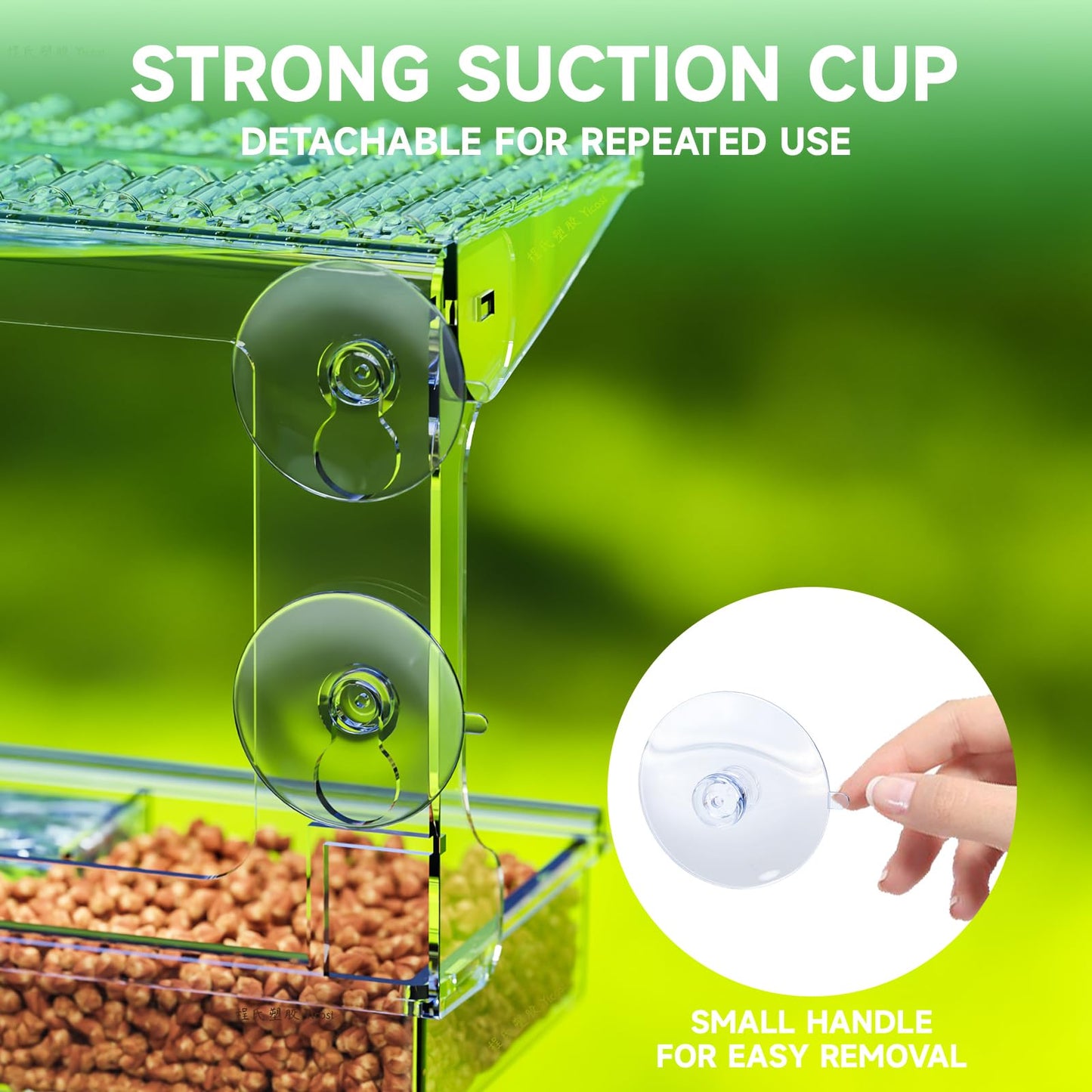 Rywell Acrylcc Window Bird Feeders with Strong Suction Cups for Window Viewing and Balcony,See Through Wild Birdfeeder with Bath and Water Combo,Clear Windows Bird Feeder for Cats,Kids,Birds Lover Gifts