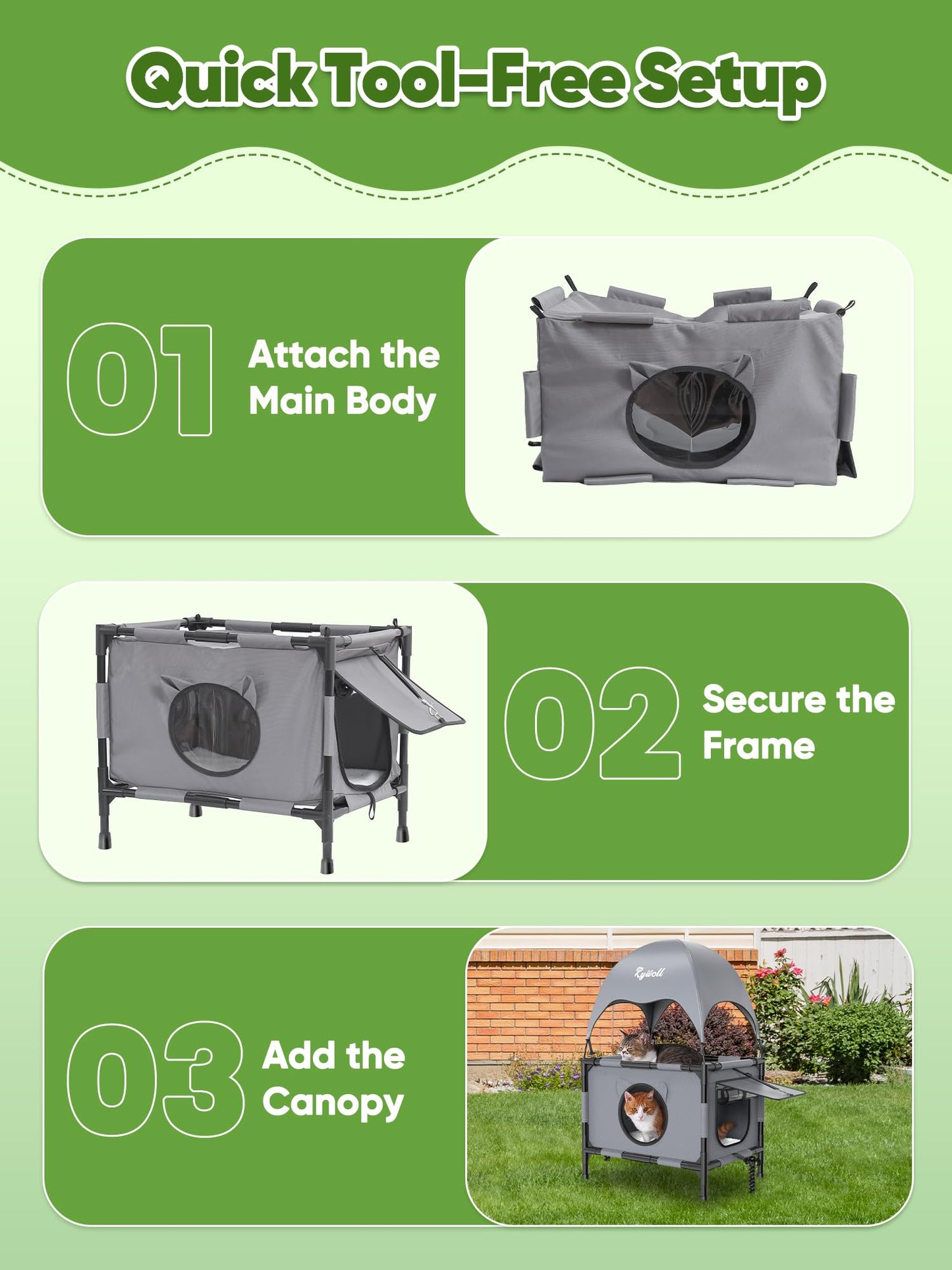 Rywell Outdoor Cat House Elevated 2-Tier Outdoor Cat Shelter with Canopy, Multi-Level Raised Platform, Outside Cat House with Breathable Mesh & Reversible Pad for Multiple Cats
