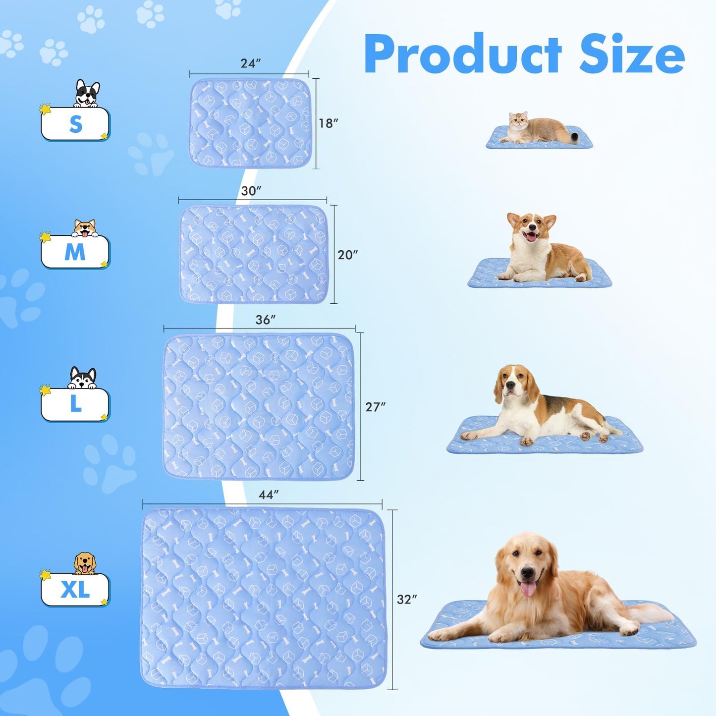 Rywell Dog Cooling Mat 2.0,44 * 32 Thicken Cooling Mat for Extra Large Dog, Internal Waterproof& Endothermic Color Changing Arc-Chill Cooling Fiber(QMAX>0.5) for Pet in Summer, Washable, Non-Toxic