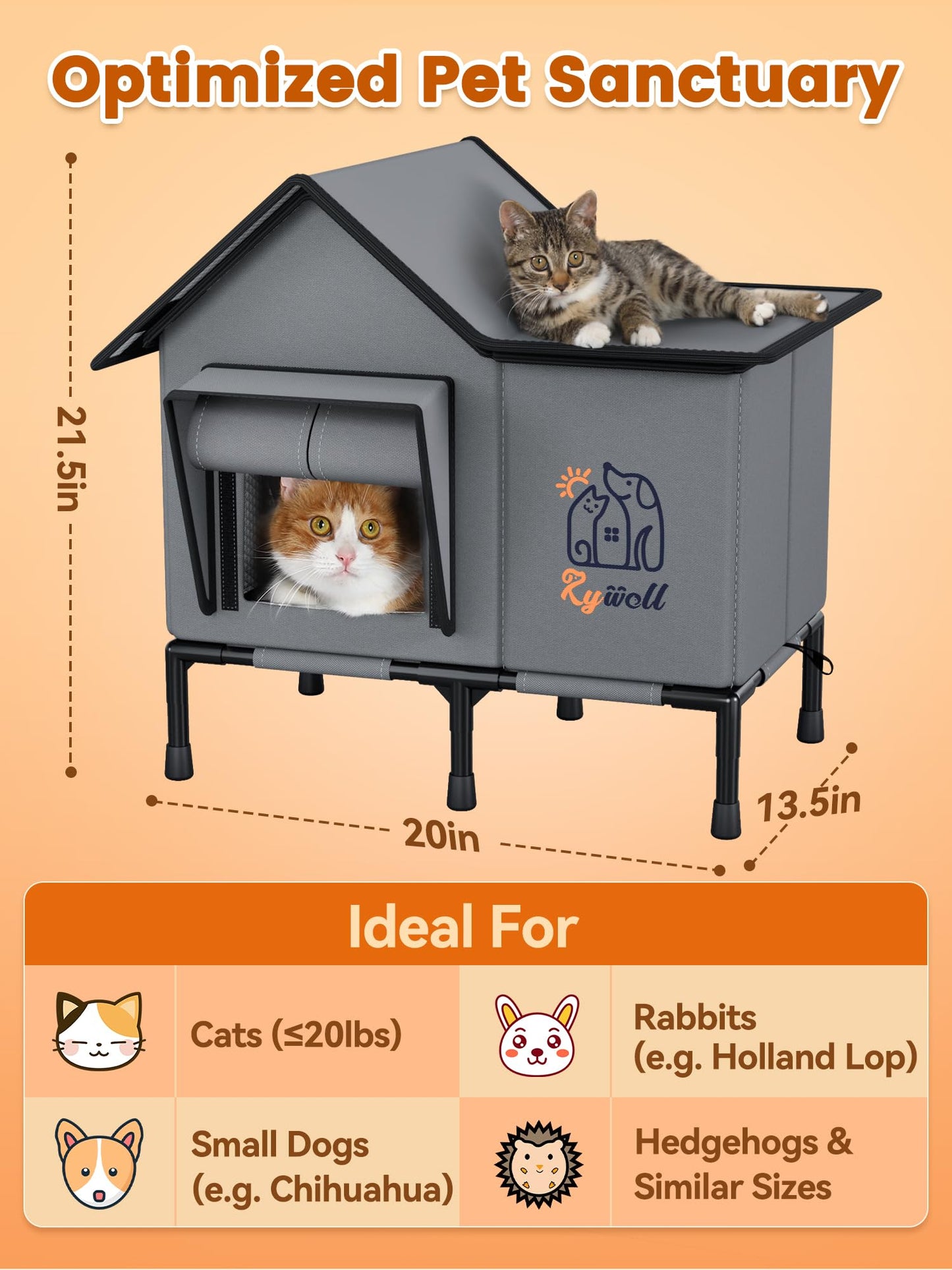 Rywell Heated Cat House for Outside,Super Insulated&Weatherproof Heated Cat House, Elevated Outdoor Cat Shelter for Feral Cat with Waterproof Eaves,Timer & Temp Adjustable