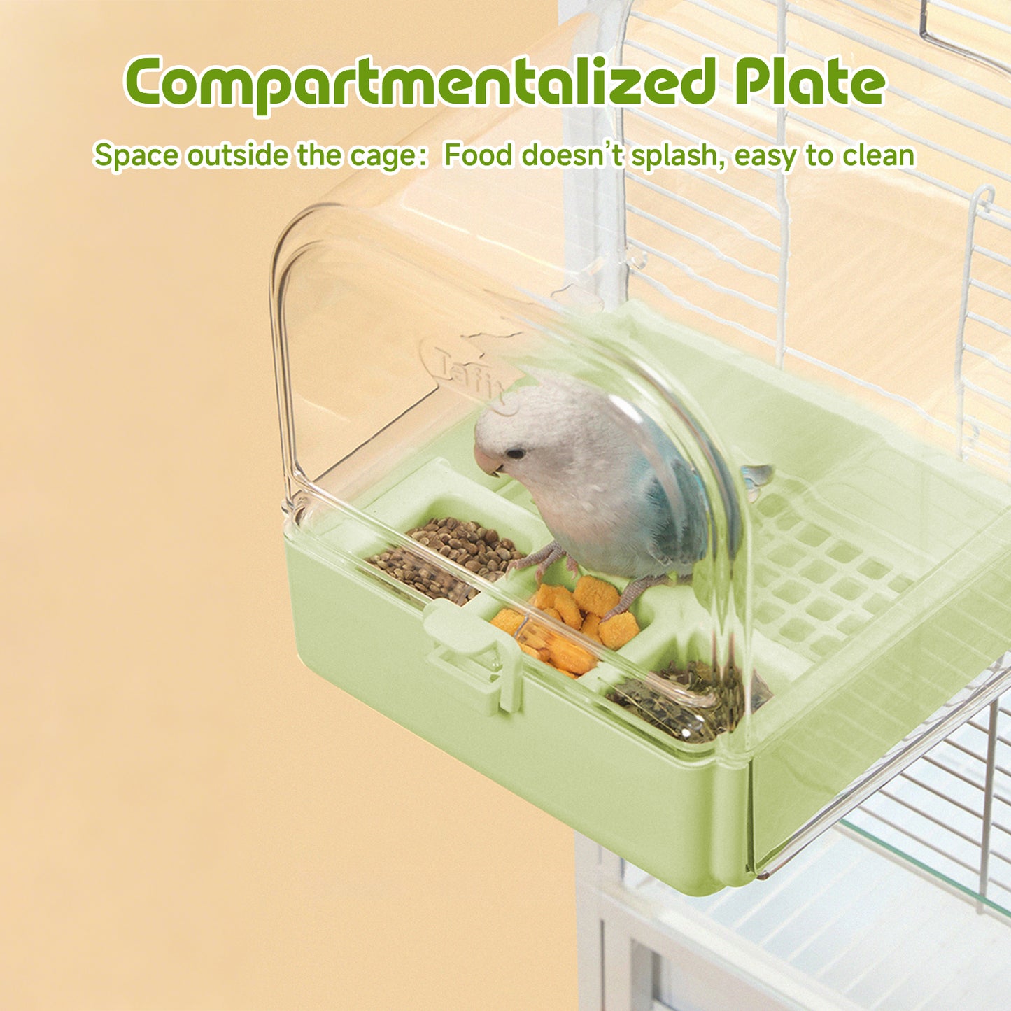 Rywell Hanging Bird Bath for Cage with Bowls & Mesh Bottom - 3-in-1 Multifunction Bird Bath/Bowl/House, Bird Shower for Lovebirds, Finches, Parakeets, Budgies, and Other Small to Medium Birds - Green