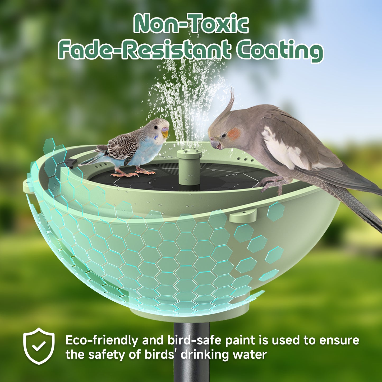 Bagno solare per uccelli Rywell con sistema automatico di riciclo e filtraggio dell'acqua