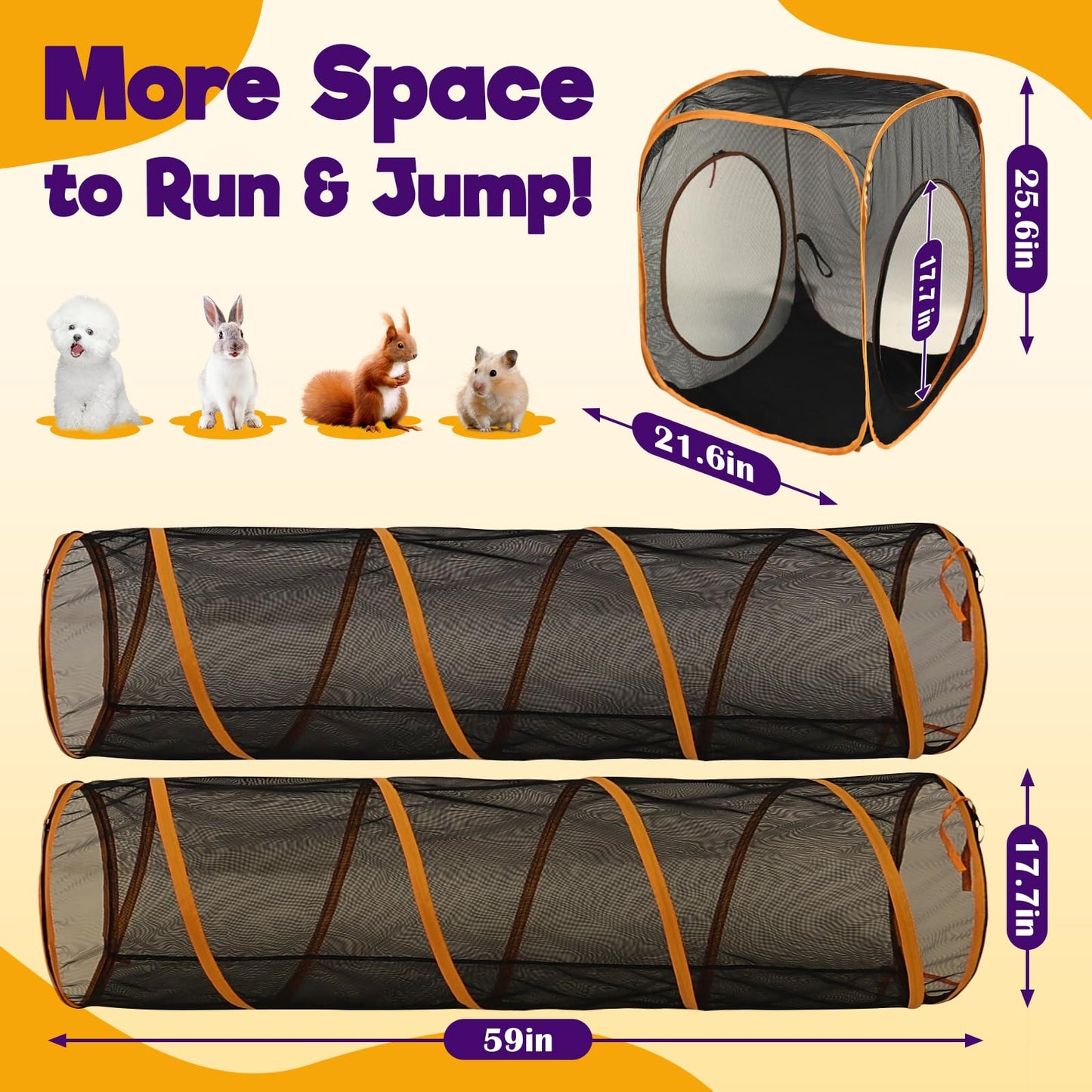 Rywell Portable Outdoor Cat Enclosure – 10FT Tunnel & Cube Catio, Safe Playpen for Multiple Cats, Easy Setup