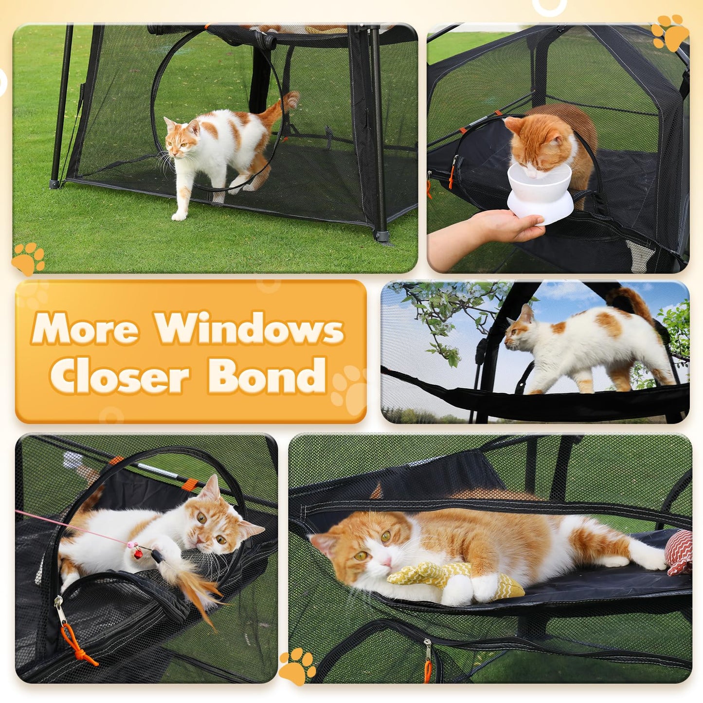 Rywell Large Outdoor Catio for Cats – Portable 3-Level Cat Enclosure, Foldable Weatherproof Cat Tent with 5 Windows & Carry Bag