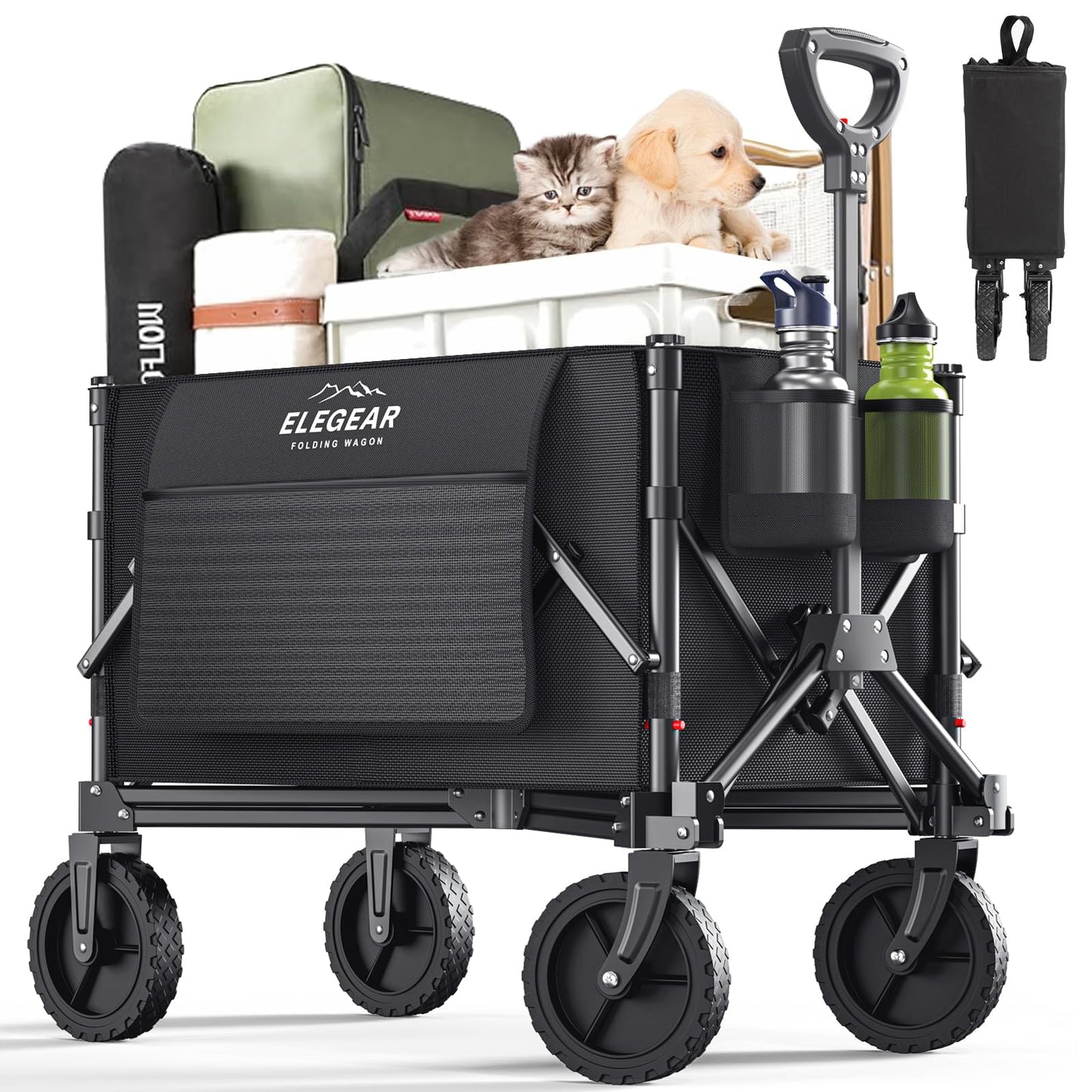 Rywell 220 LBS Heavy-Duty Folding Wagon – 120L Large Capacity, Lightweight & Compact, Outdoor Utility Cart for Camping, Beach, Sports & Shopping