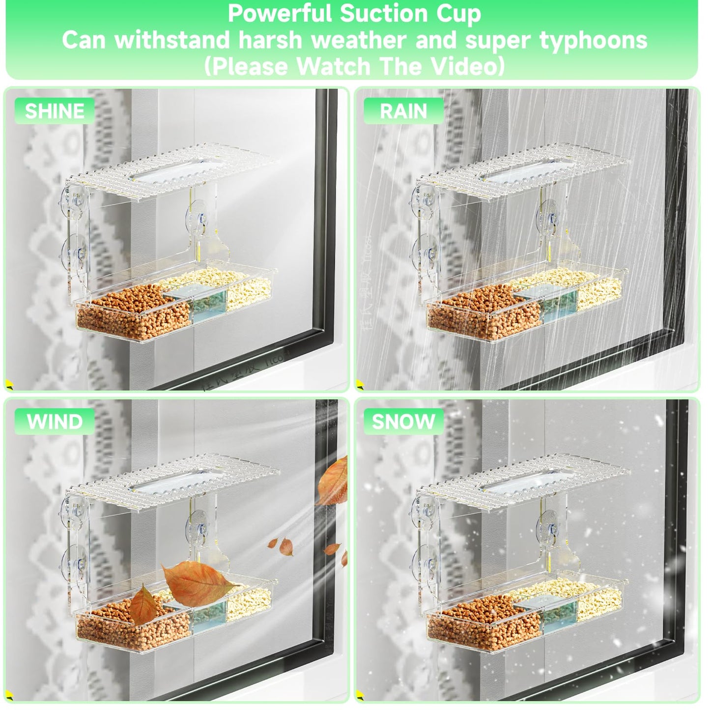 Rywell Acrylcc Window Bird Feeders with Strong Suction Cups for Window Viewing and Balcony,See Through Wild Birdfeeder with Bath and Water Combo,Clear Windows Bird Feeder for Cats,Kids,Birds Lover Gifts