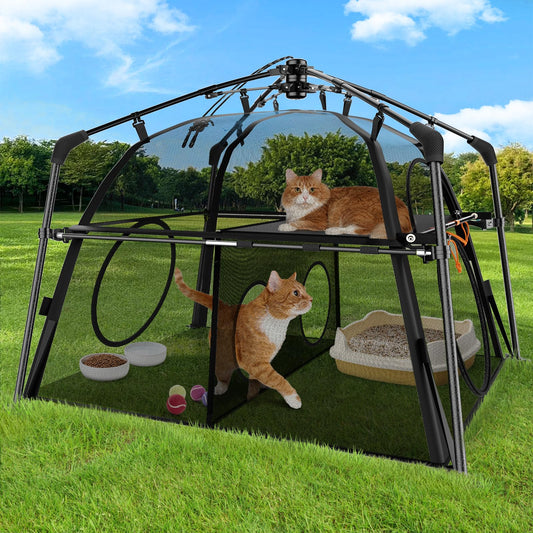 Rywell Extra Large Catio Outdoor Cat Enclosure Rywell 2-Tier Cat Tent for Patio, Balcony, Indoor & Camping, Foldable Outdoor Cat Playpen with Windows, Weatherproof Sunproof (Carry Bag Included)