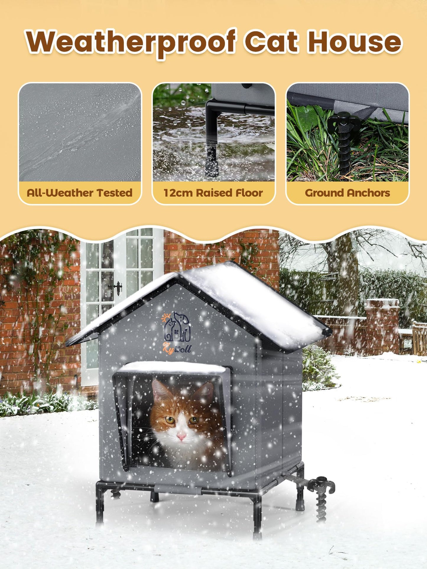 Rywell Cat Houses for Outdoor, Insulated&Weatherproof Outdoor Cats Shelter for All-Season,Easy Assemble with Ground Stakes, Door Flap & Elevated Base