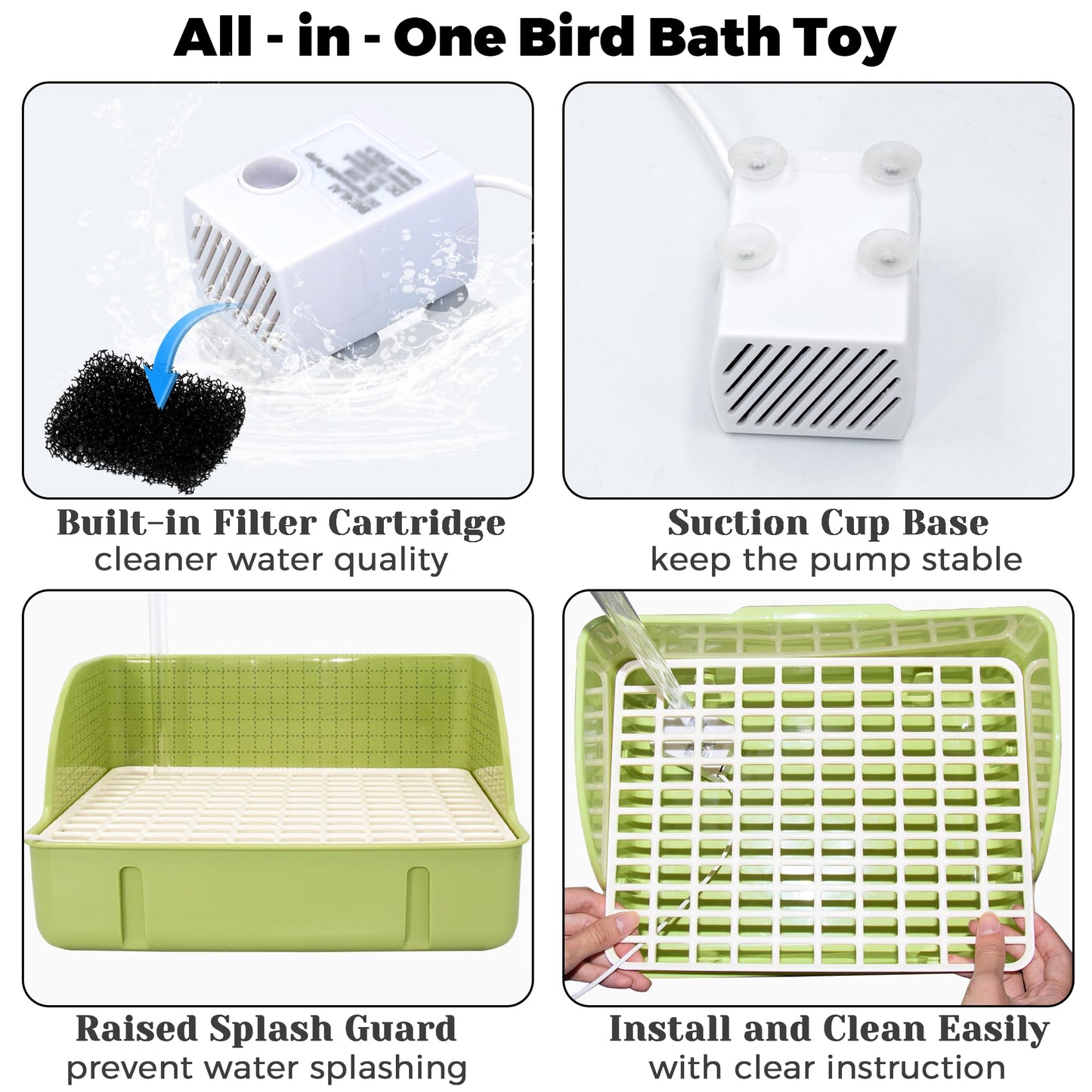 Rywell Automatic Parakeet Bird Bath with Pump, Large Bird Shower Fountain Indoor Bathtub with Running Water, Parrot Bath Tub Faucet for Pet Birds, African Grey, Cockatiel, Conure, Budgie, Lovebird