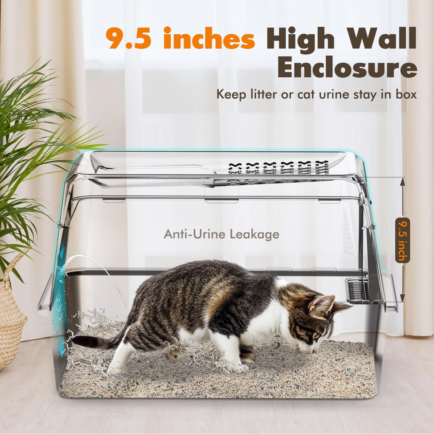Rywell Stainless Steel Litter Box, Covered XL Extra Large Cat Litter Box Enclosure, Metal Kitty Litter Boxes with Lid, Litter Scoop, Filter Pedal and Litter Mat, Anti-Leakage, Non-Stick, Easy to Clean