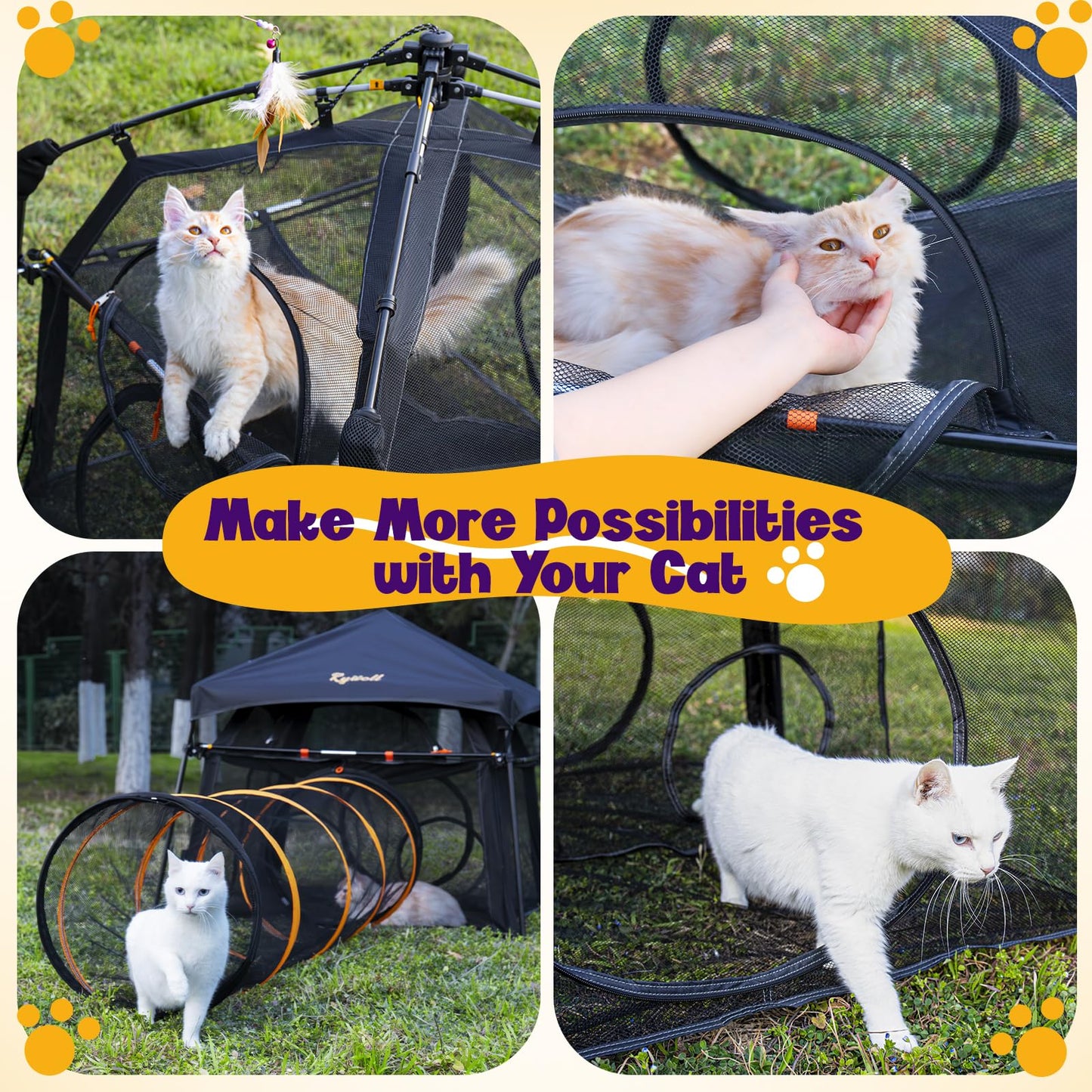 Tenda per gatti Rywell Catio Extra Large da esterno, tenda per gatti Rywell a 2 livelli per patio, balcone, interni e campeggio, recinto pieghevole per gatti da esterno con finestre, resistente alle intemperie e al sole (borsa per il trasporto inclusa)