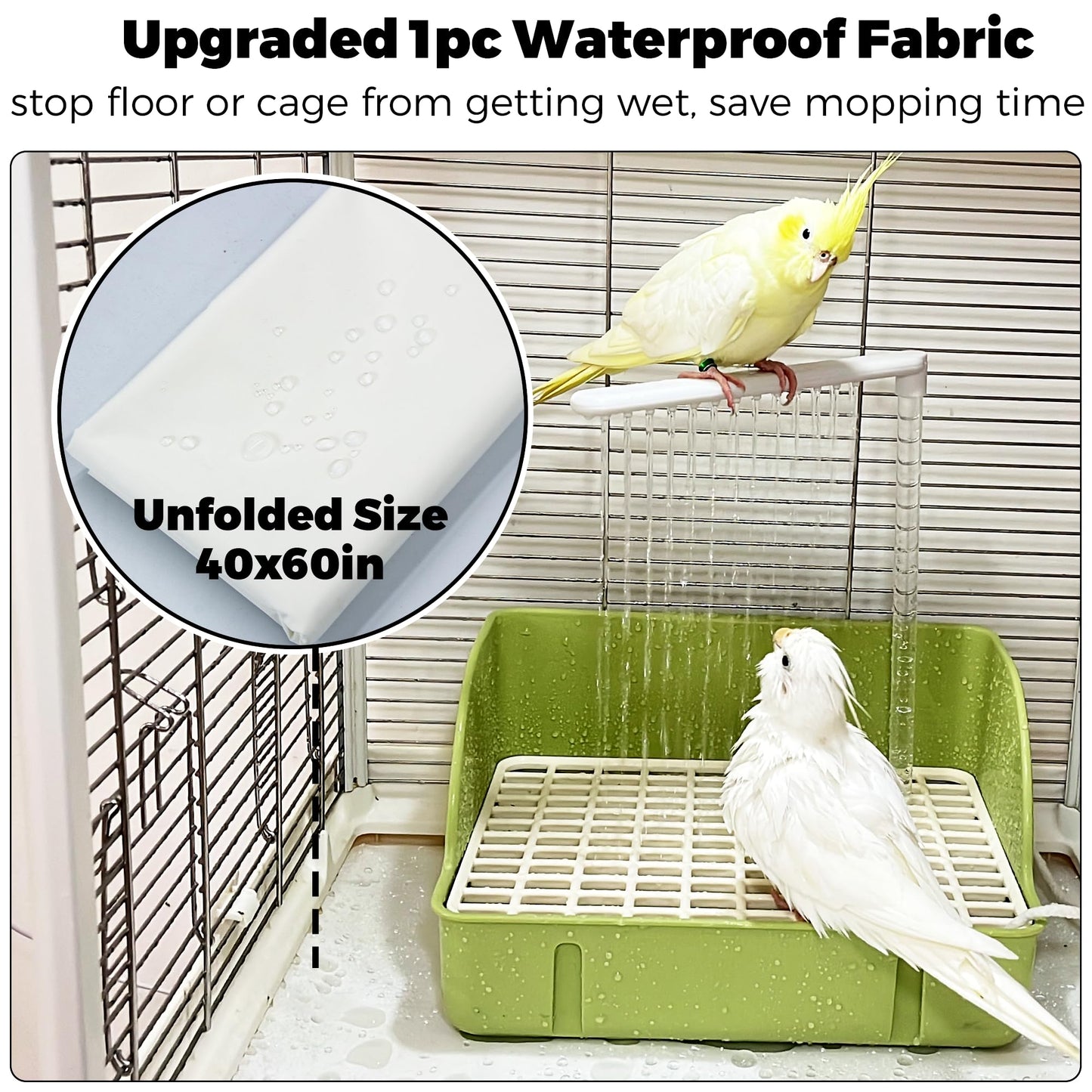 Rywell Automatic Parakeet Bird Bath with Pump, Large Bird Shower Fountain Indoor Bathtub with Running Water, Parrot Bath Tub Faucet for Pet Birds, African Grey, Cockatiel, Conure, Budgie, Lovebird