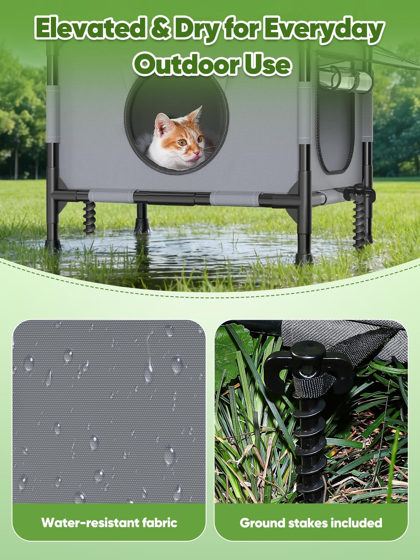 Rywell Outdoor Cat House Elevated 2-Tier Outdoor Cat Shelter with Canopy, Multi-Level Raised Platform, Outside Cat House with Breathable Mesh & Reversible Pad for Multiple Cats