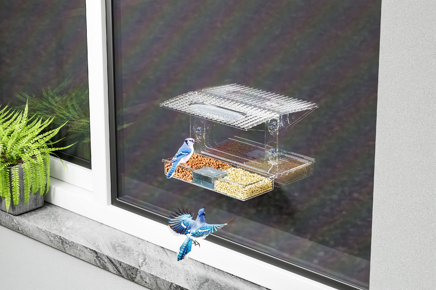 Rywell Acrylcc Window Bird Feeders with Strong Suction Cups for Window Viewing and Balcony,See Through Wild Birdfeeder with Bath and Water Combo,Clear Windows Bird Feeder for Cats,Kids,Birds Lover Gifts