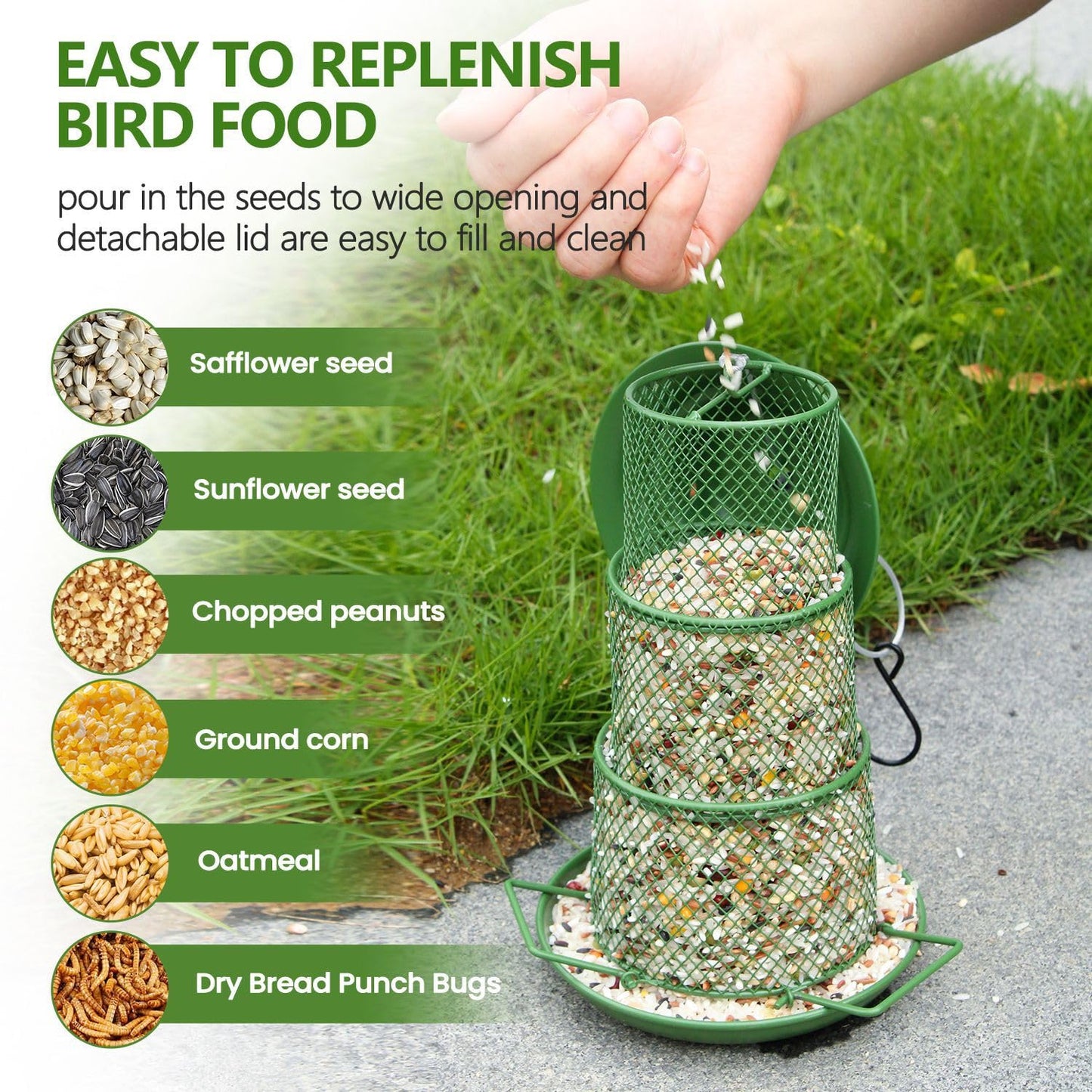 Rywell Bird Feeders for Outdoors Hanging, Waterproof Rooftop Bird Feeder with a Latch Feature, Squirrel Proof Wild Bird Seed for Outside Feeders and Garden Decoration Yard for Bird Watchers (3 Tier)
