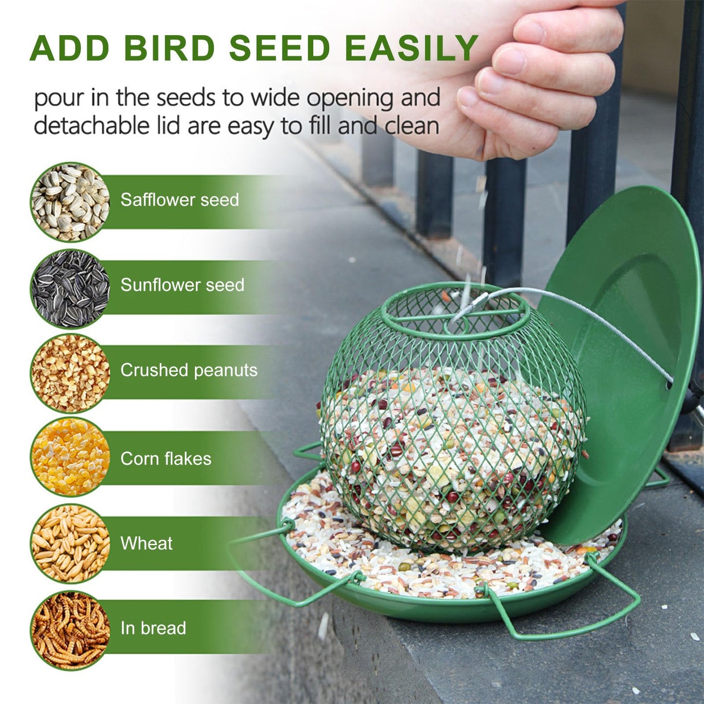 Rywell Squirrel Proof Bird Feeders for Outdoors, Large Capacity, Heavy Duty Metal Bird Feeder, Supports Cardinal, Finch, Blue Jay and Wild Birds