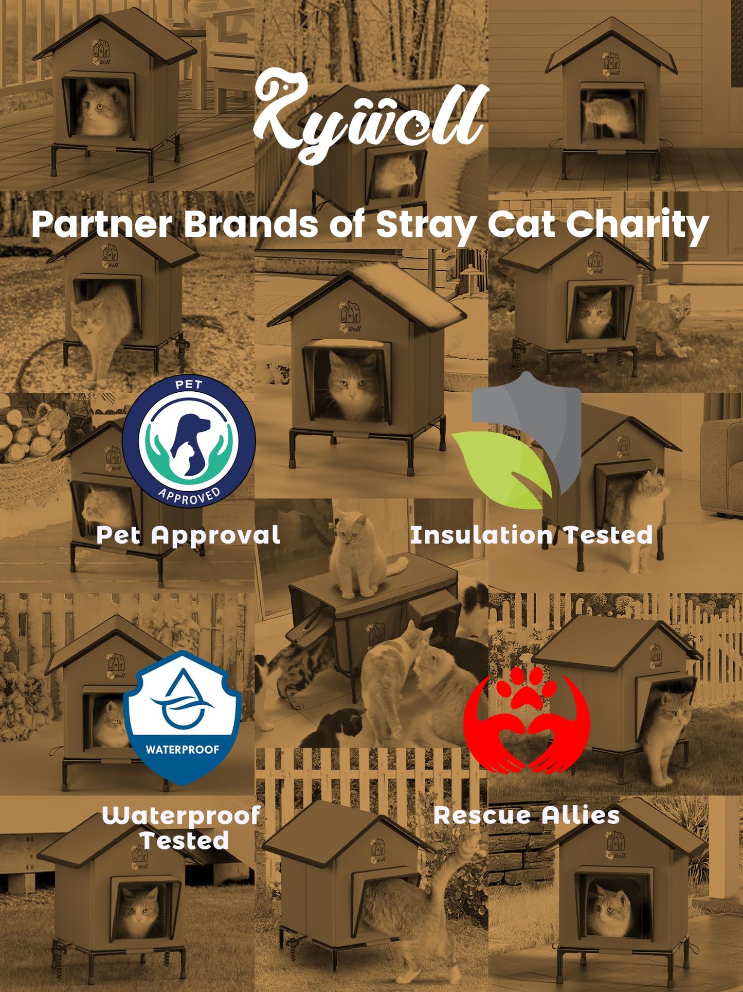 Rywell Heated Cat House for Outside,Super Insulated&Weatherproof Heated Cat House, Elevated Outdoor Cat Shelter for Feral Cat with Waterproof Eaves,Timer & Temp Adjustable