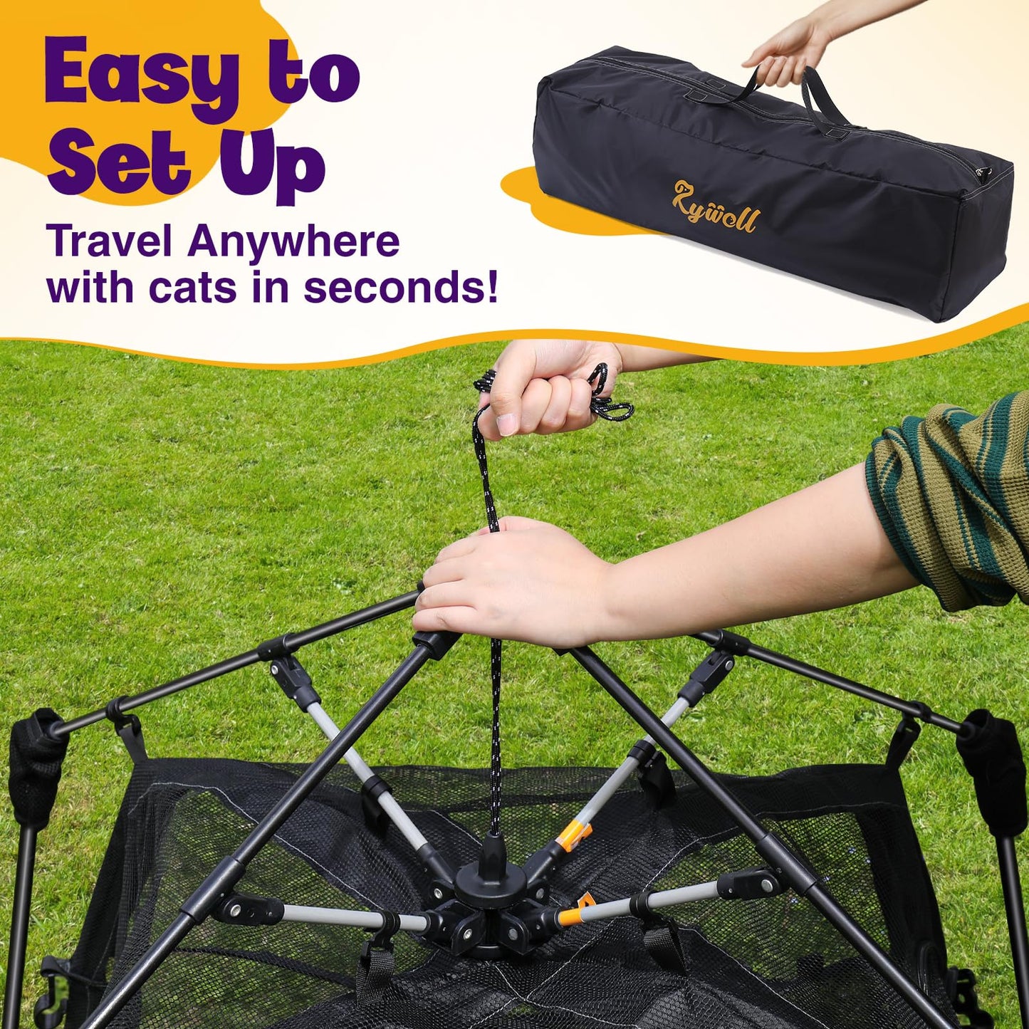 Tenda per gatti Rywell Catio Extra Large da esterno, tenda per gatti Rywell a 2 livelli per patio, balcone, interni e campeggio, recinto pieghevole per gatti da esterno con finestre, resistente alle intemperie e al sole (borsa per il trasporto inclusa)