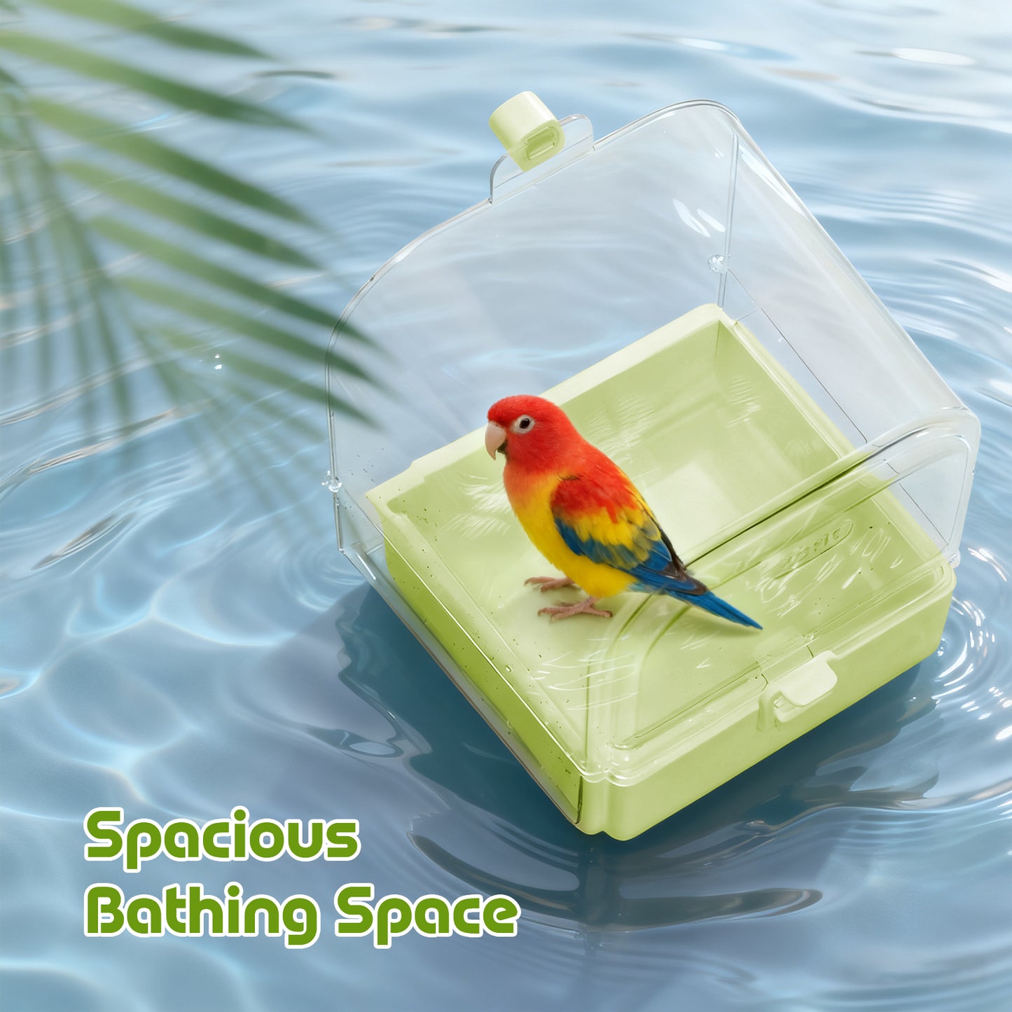 Rywell Hanging Bird Bath for Cage with Bowls & Mesh Bottom - 3-in-1 Multifunction Bird Bath/Bowl/House, Bird Shower for Lovebirds, Finches, Parakeets, Budgies, and Other Small to Medium Birds - Green