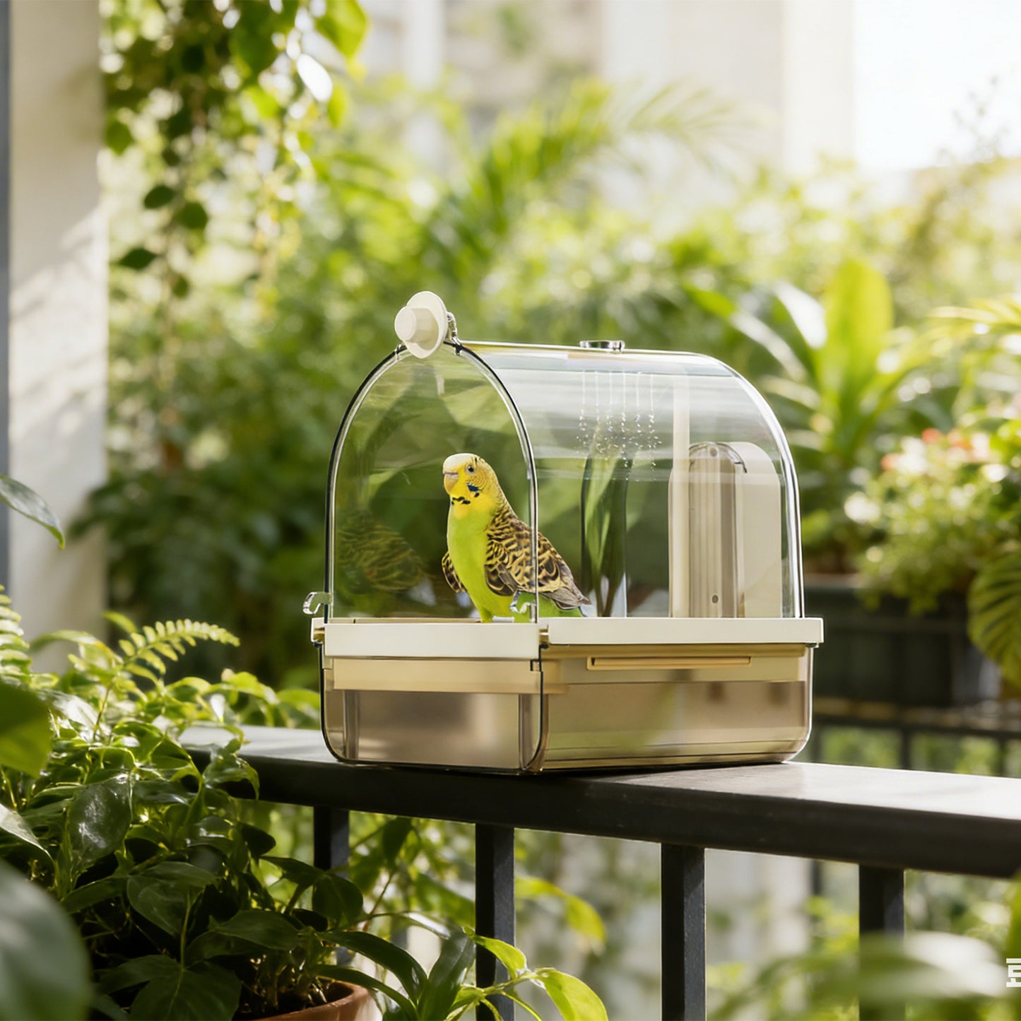 Rywell Hanging Bird Bath Box with Anti-Slip Base, Shower Bathing Pool for Parrots, Cockatiels, Lovebirds, Detachable Design