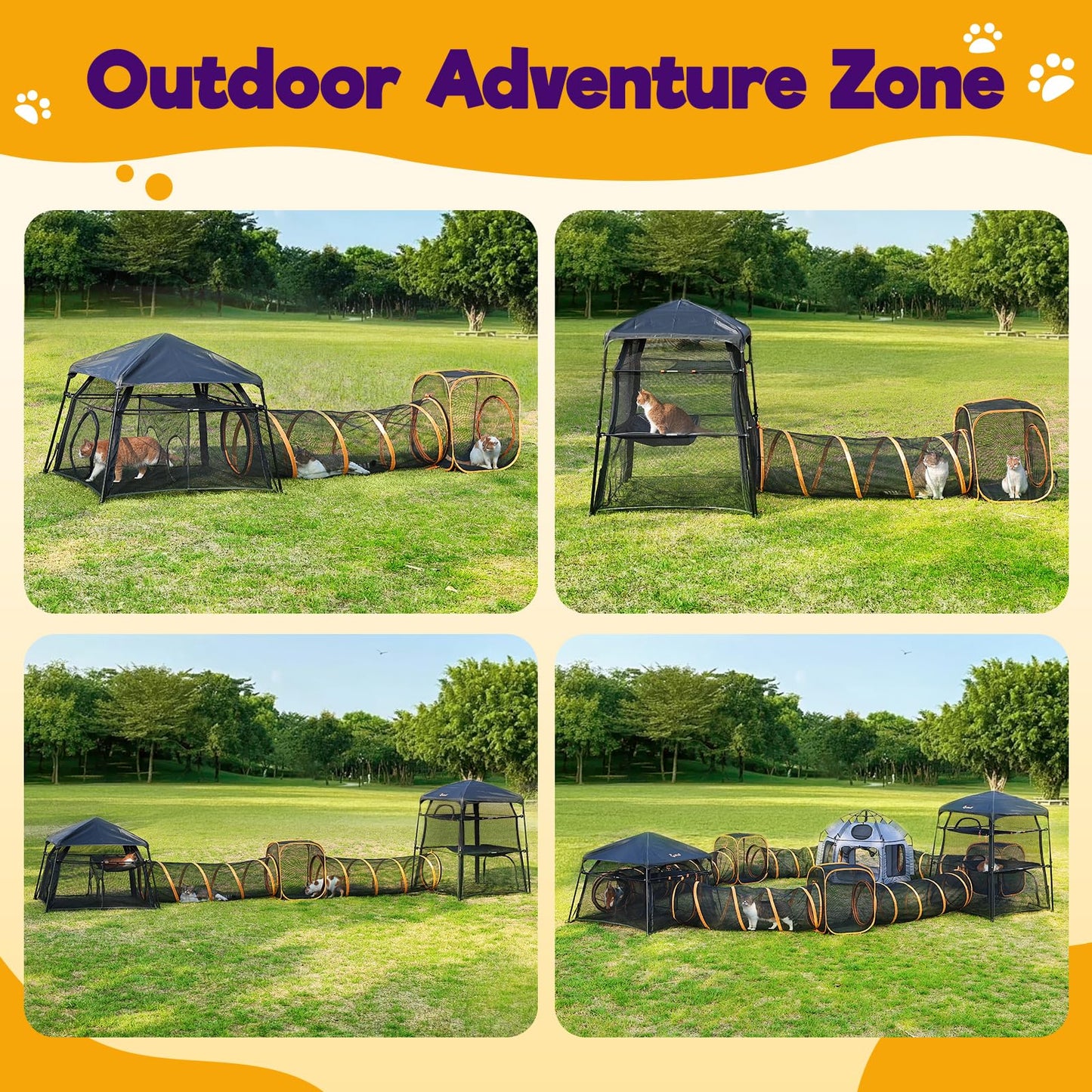 Rywell Portable Outdoor Cat Enclosure – 10FT Tunnel & Cube Catio, Safe Playpen for Multiple Cats, Easy Setup