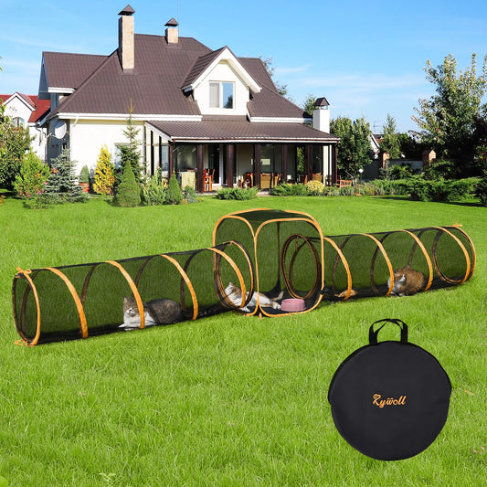 Rywell Portable Outdoor Cat Enclosure – 10FT Tunnel & Cube Catio, Safe Playpen for Multiple Cats, Easy Setup