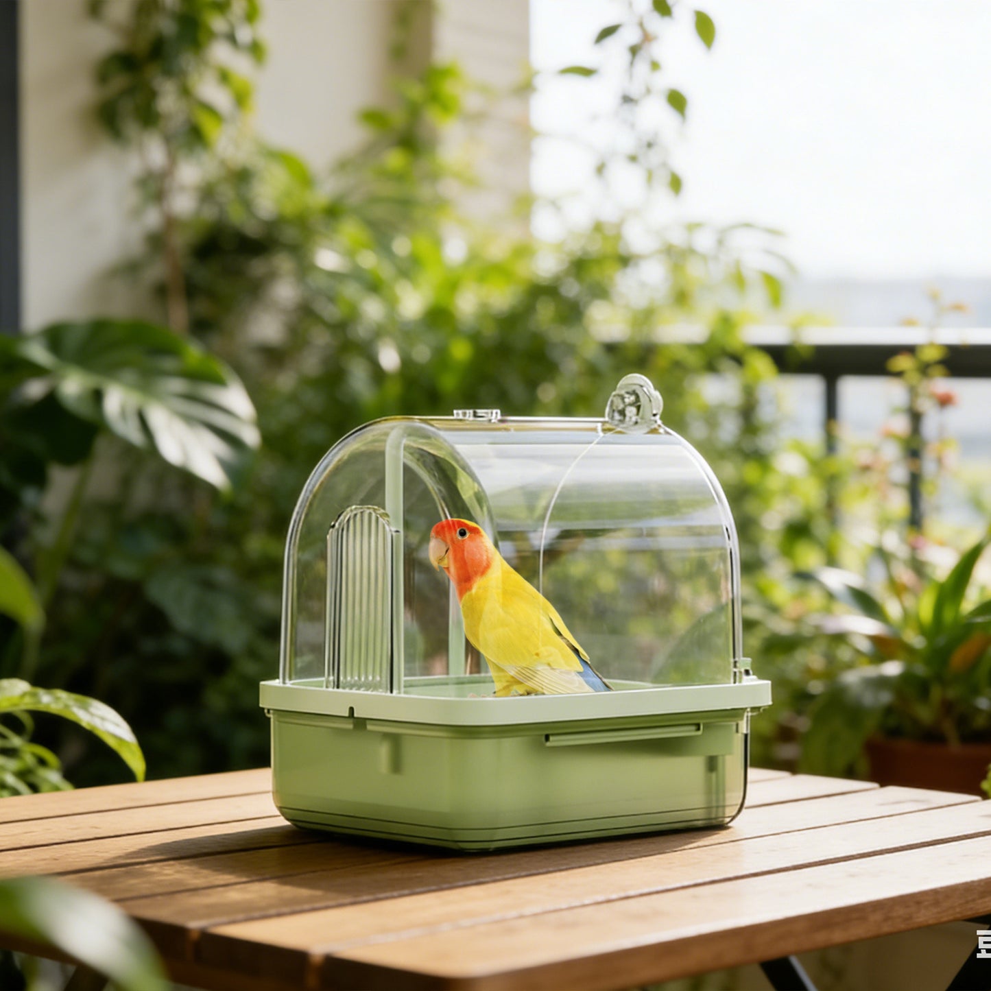 Rywell Hanging Bird Bath Box with Anti-Slip Base, Shower Bathing Pool for Parrots, Cockatiels, Lovebirds, Detachable Design